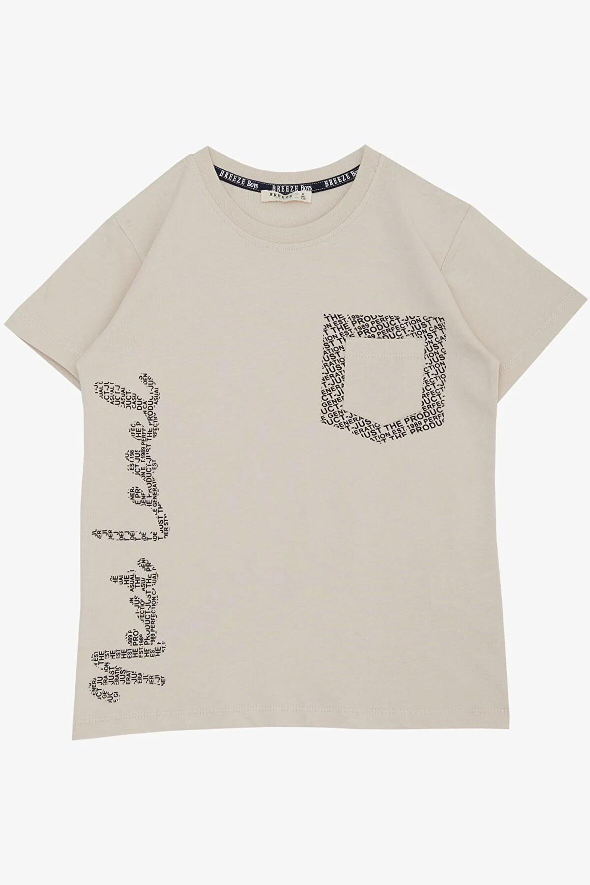 BREEZE Erkek Çocuk Tişört Yazı Baskılı Cepli 8-12 Yaş, Bej