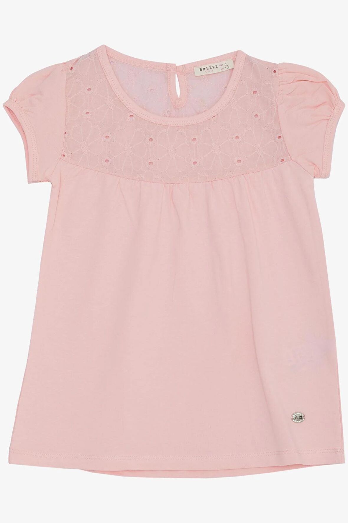 BREEZE Kız Çocuk Tişört Nakışlı Çiçek İşlemeli 4-8 Yaş, Pembe