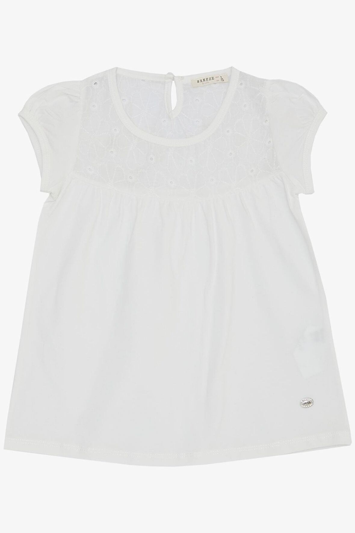 BREEZE Kız Çocuk Tişört Nakışlı Çiçek İşlemeli 4-8 Yaş, Ekru