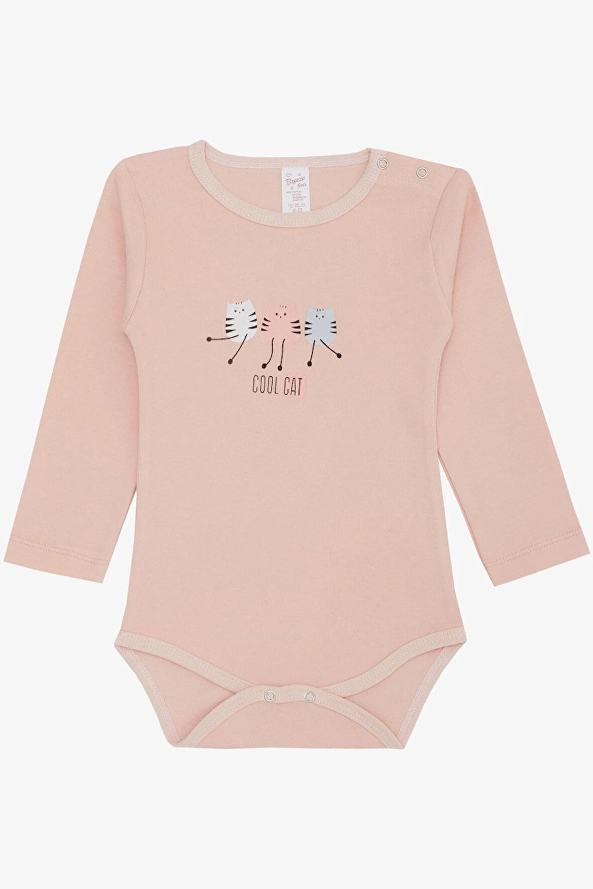 Breeze Kız Bebek Çıtçıtlı Zıbın Body Havalı Kedicikler Baskılı 9 Ay-3 Yaş, Pudra