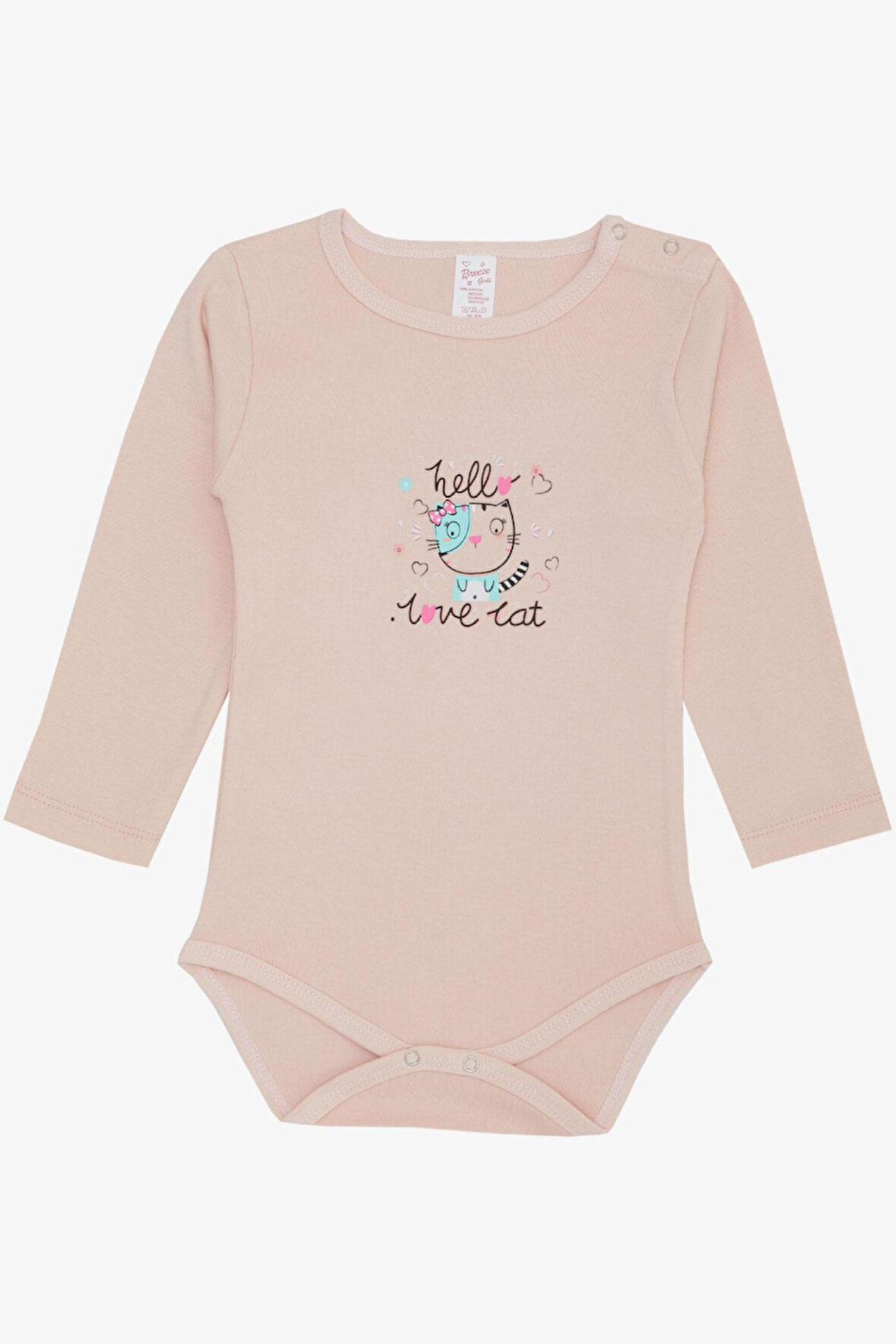 Breeze Kız Bebek Çıtçıtlı Zıbın Body Korsan Kedicik Baskılı 9 Ay-3 Yaş, Pudra