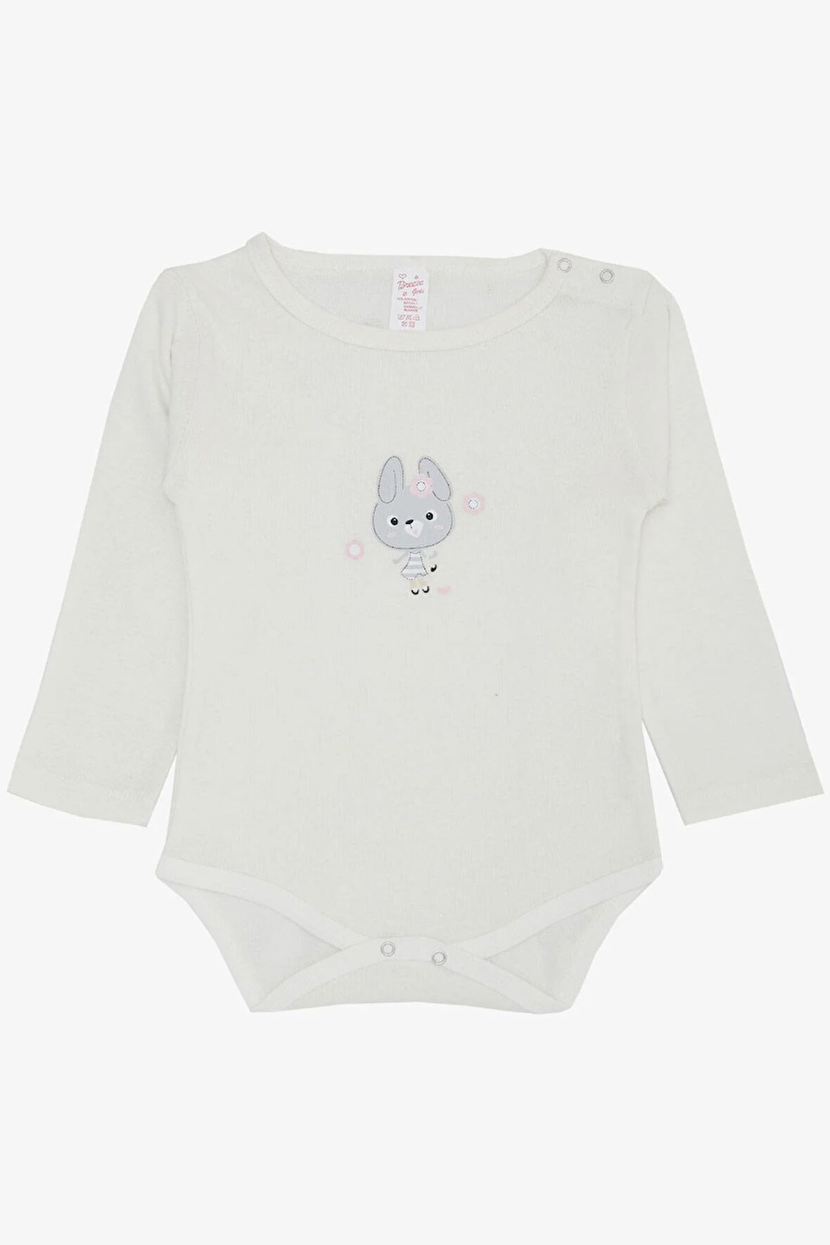 Breeze Kız Bebek Çıtçıtlı Zıbın Body Havalı Tavşancık Baskılı 9 Ay-3 Yaş, Ekru