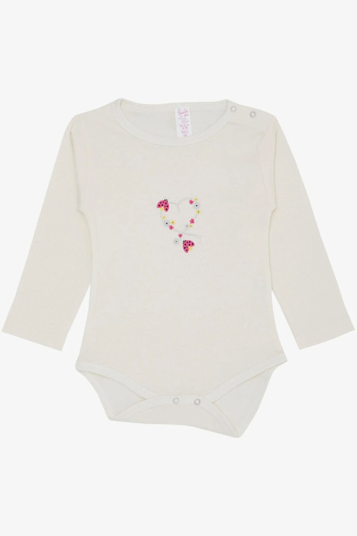 Breeze Kız Bebek Çıtçıtlı Zıbın Body Uğur Böceği Baskılı Çiçekli 9 Ay-3 Yaş, Ekru