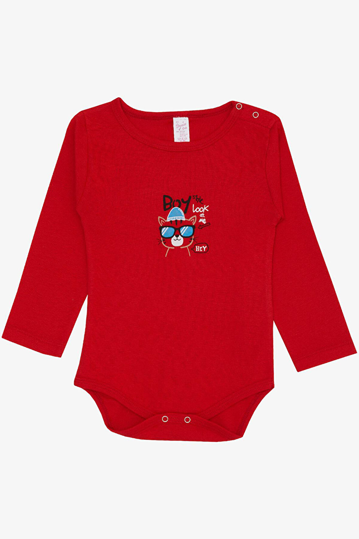 Breeze Kız Bebek Çıtçıtlı Zıbın Body Gözlüklü Kedicik Baskılı 9 Ay-3 Yaş, Kırmızı