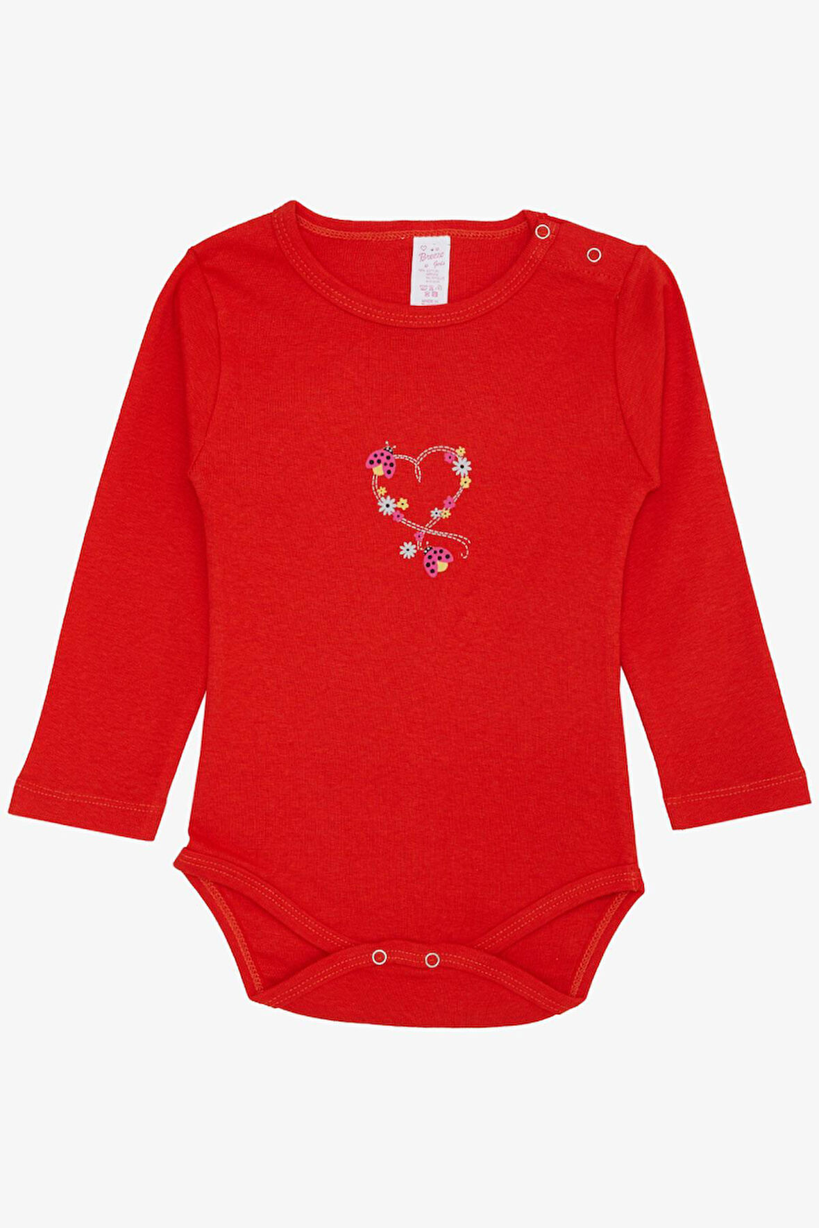 Breeze Kız Bebek Çıtçıtlı Zıbın Body Uğur Böceği Baskılı Çiçekli 9 Ay-3 Yaş, Narçiçeği