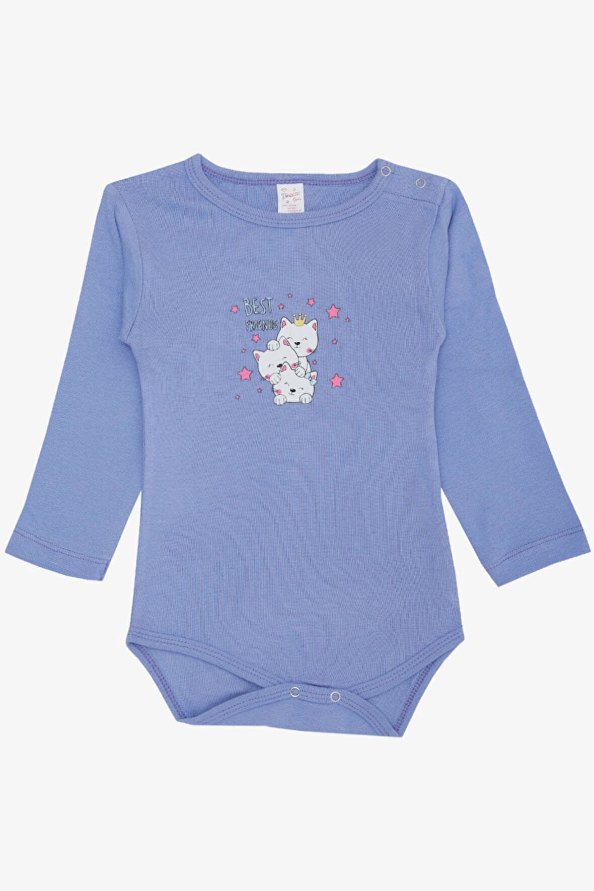 Breeze Kız Bebek Çıtçıtlı Zıbın Body Dostluk Temalı Prenses Kedicikler Baskılı 9 Ay-3 Yaş, Lila