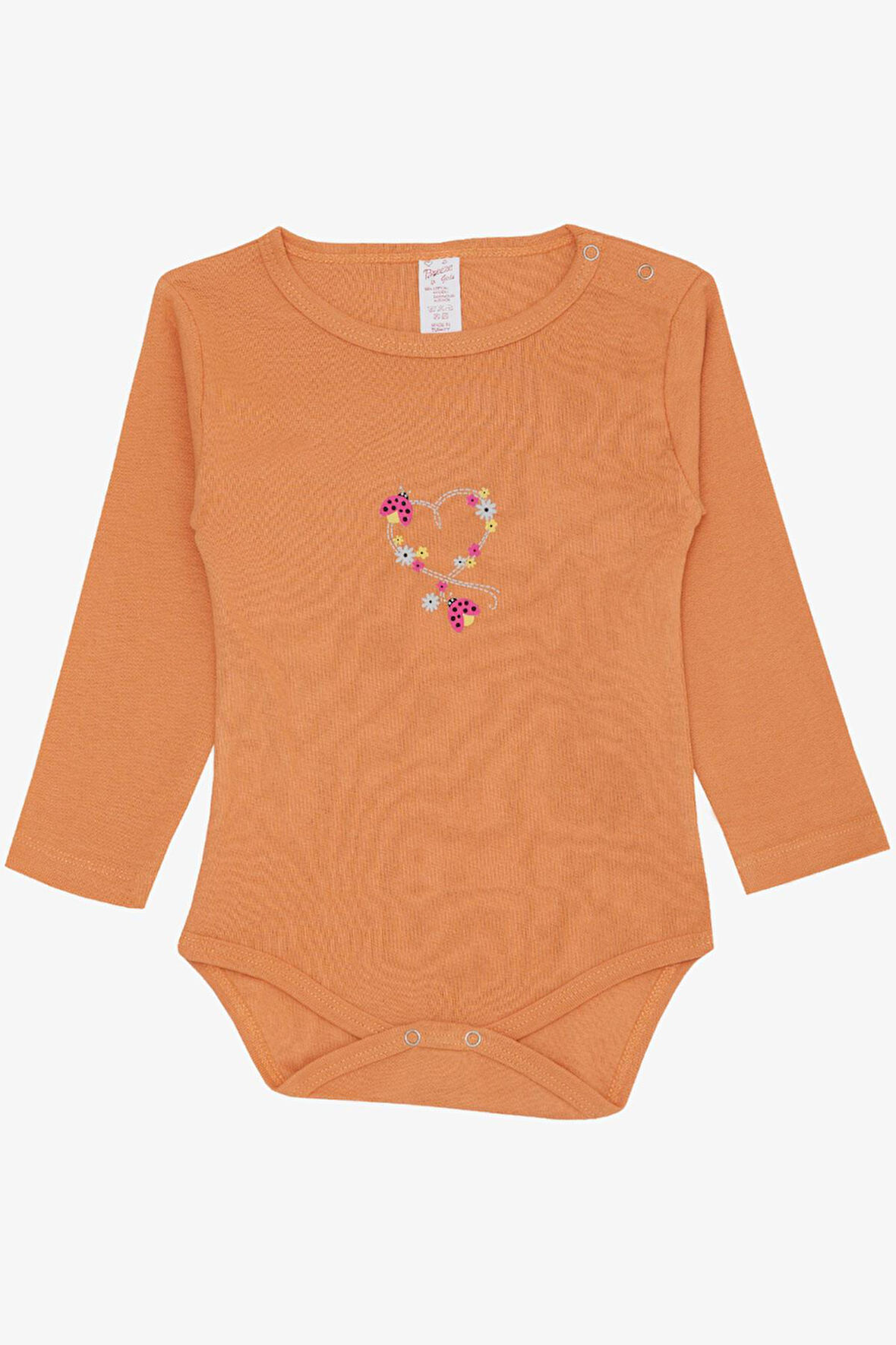 Breeze Kız Bebek Çıtçıtlı Zıbın Body Uğur Böceği Baskılı Çiçekli 9 Ay-3 Yaş, Somon