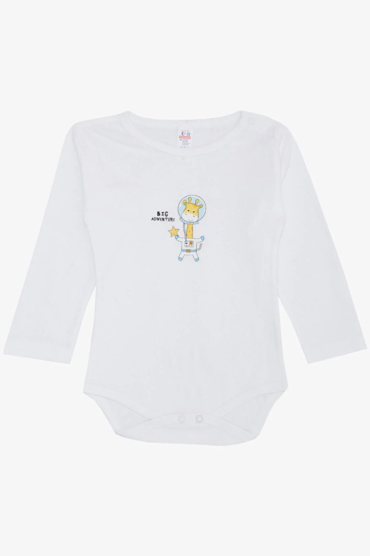 Breeze Erkek Bebek Çıtçıtlı Zıbın Body Astronot Zürafa Baskılı 9 Ay-3 Yaş, Beyaz
