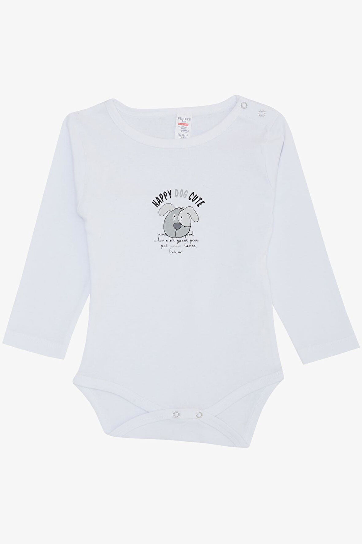 Breeze Erkek Bebek Çıtçıtlı Zıbın Body Sevimli Köpekçik Baskılı 9 Ay-3 Yaş, Beyaz