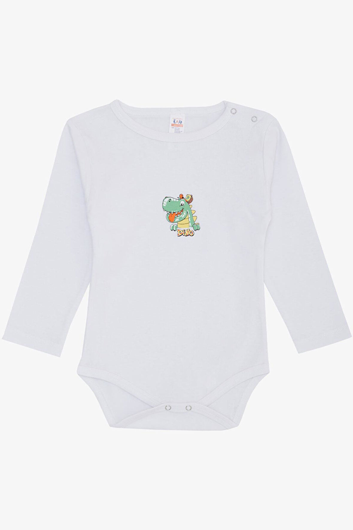 Breeze Erkek Bebek Çıtçıtlı Zıbın Body Mutlu Dinozor Baskılı 9 Ay-3 Yaş, Beyaz