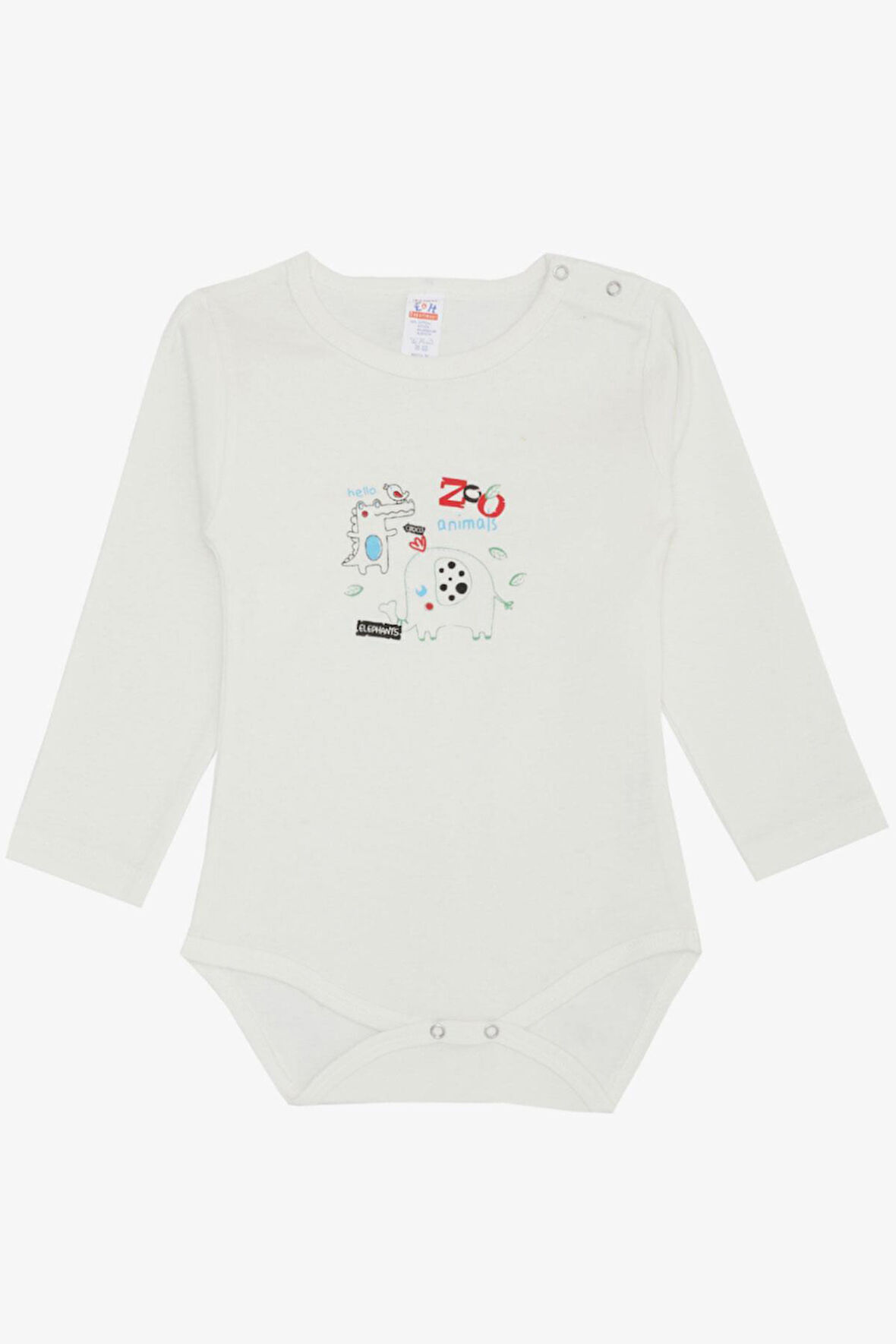Breeze Erkek Bebek Çıtçıtlı Zıbın Body Hayvanat Bahçesi Dost Hayvanlar Baskılı 9 Ay-3 Yaş, Ekru