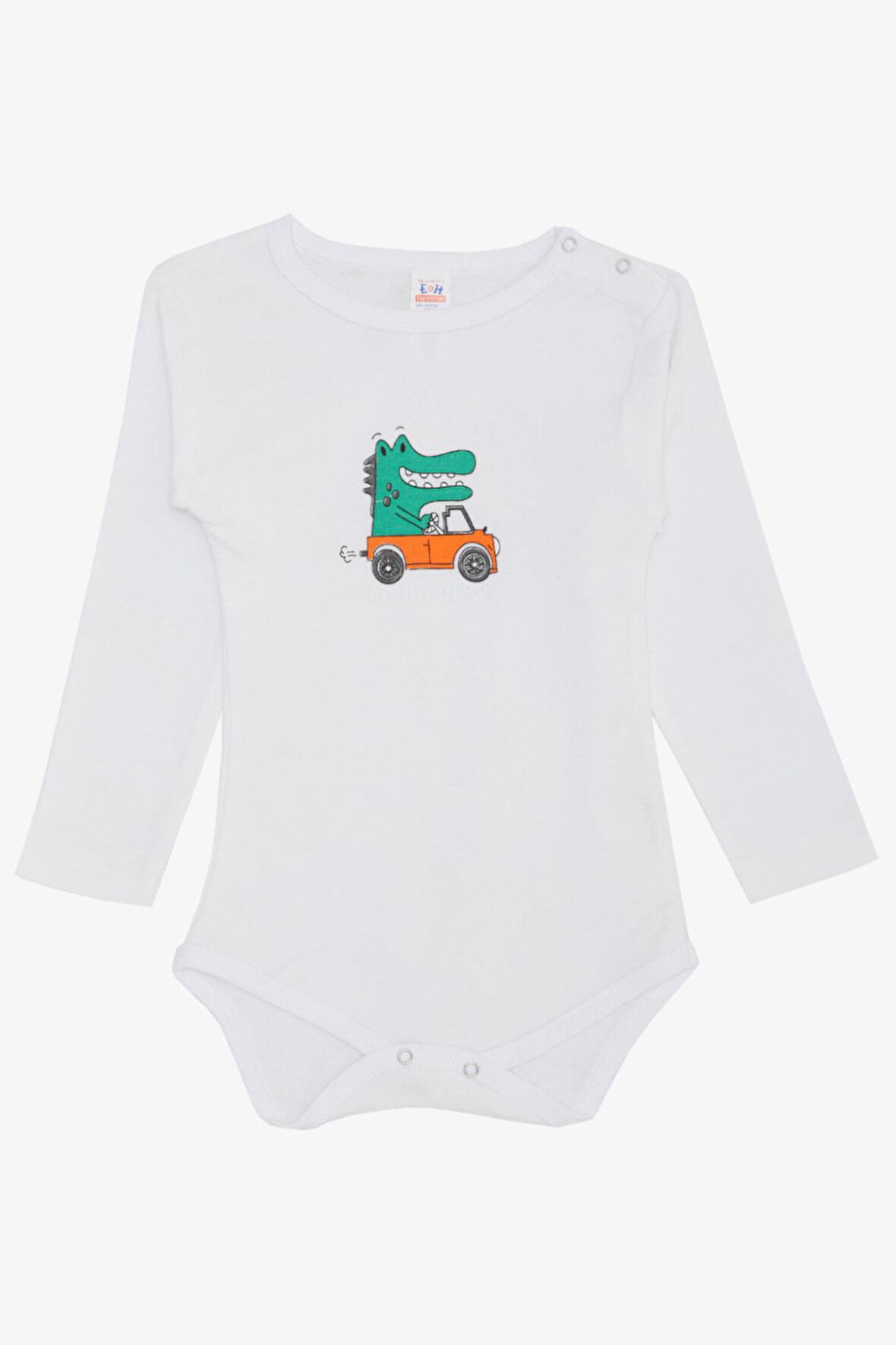 Breeze Erkek Bebek Çıtçıtlı Zıbın Body Şoför Timsahcık Baskılı 9 Ay-3 Yaş, Ekru