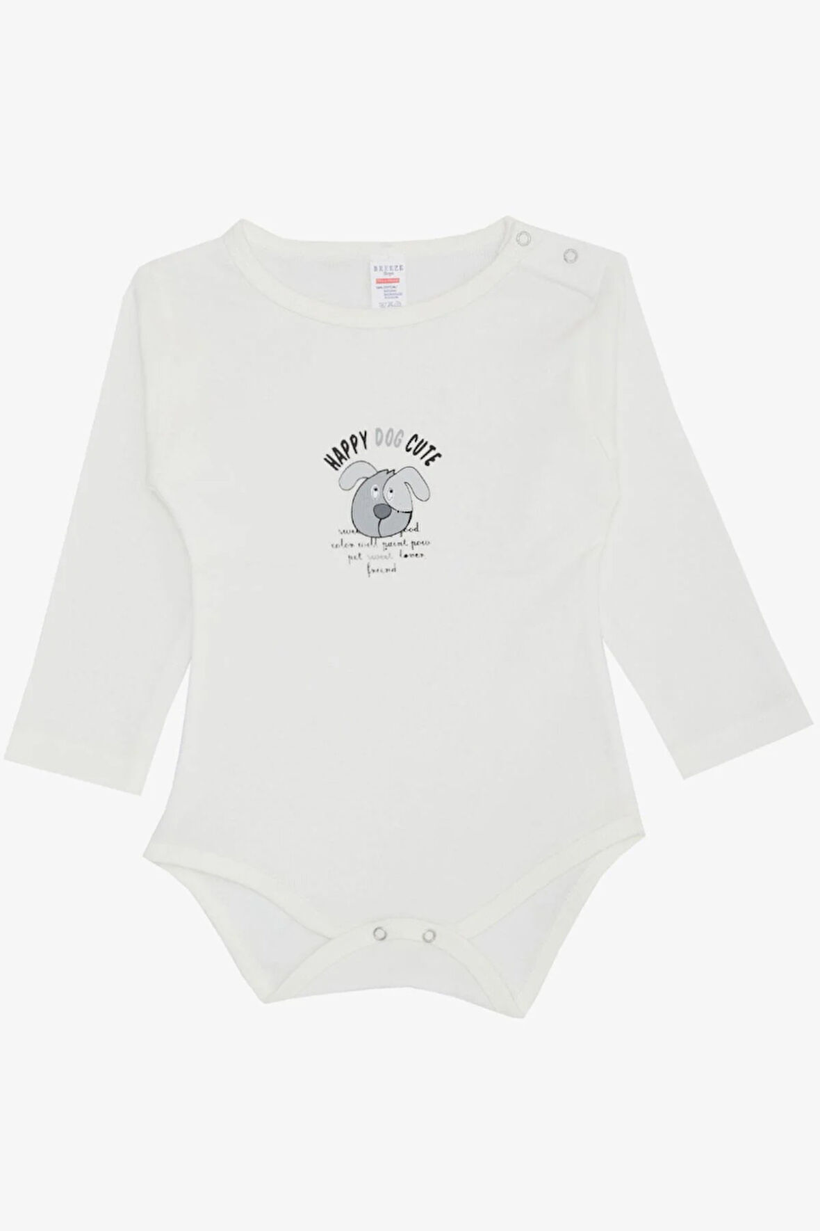 Breeze Erkek Bebek Çıtçıtlı Zıbın Body Sevimli Köpekçik Baskılı 9 Ay-3 Yaş, Ekru