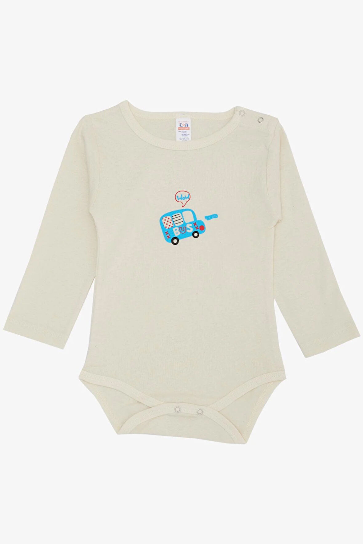 Breeze Erkek Bebek Çıtçıtlı Zıbın Body Araba Baskılı 9 Ay-3 Yaş, Krem