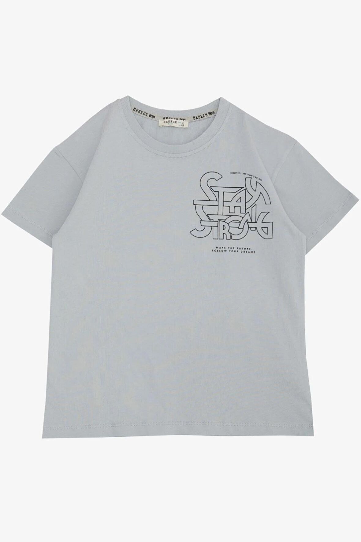 Breeze Erkek Çocuk Tişört Yazı Baskılı Arkası Desenli 8-12 Yaş, Gri
