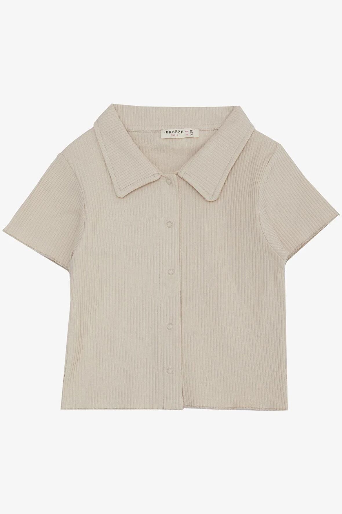 BREEZE Kız Çocuk Tişört Crop Çıtçıtlı Fitilli 9-14 Yaş, Bej