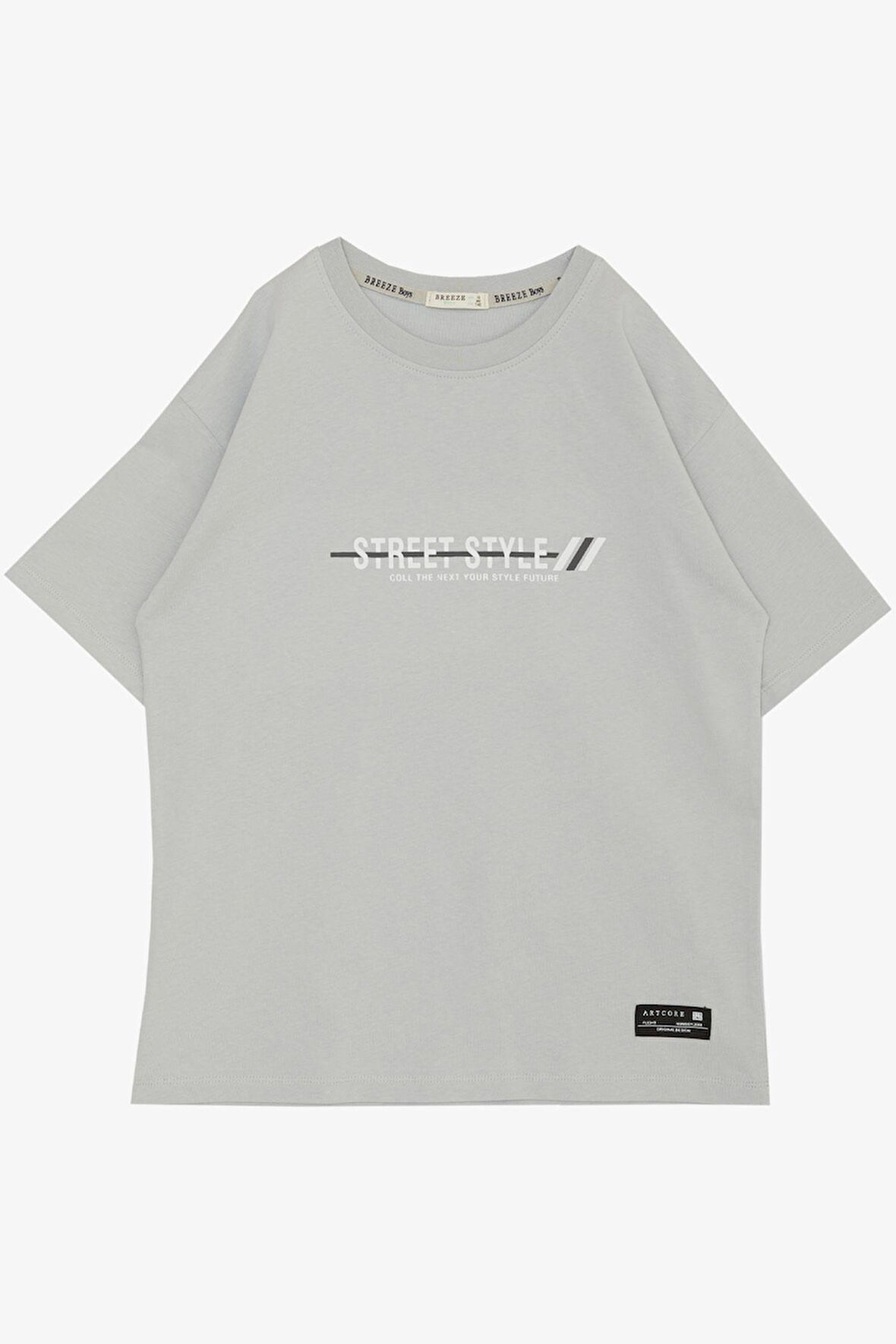 Breeze Erkek Çocuk Tişört Yazı Baskılı Armalı 9-14 Yaş, Açık Gri