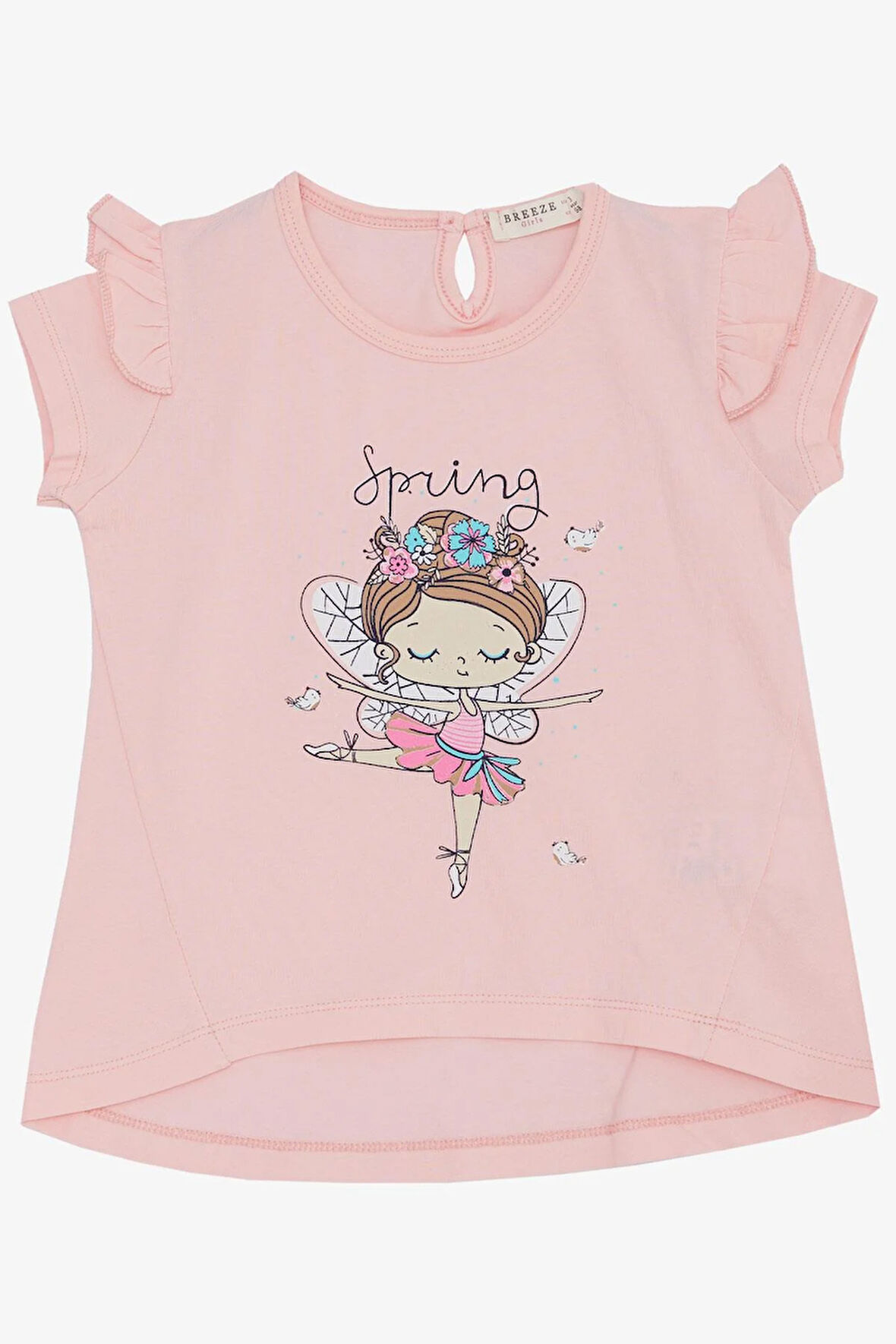 Breeze Kız Çocuk Tişört Bahar Temalı Balerin Kız Baskılı 1.5-5 Yaş, Pembe