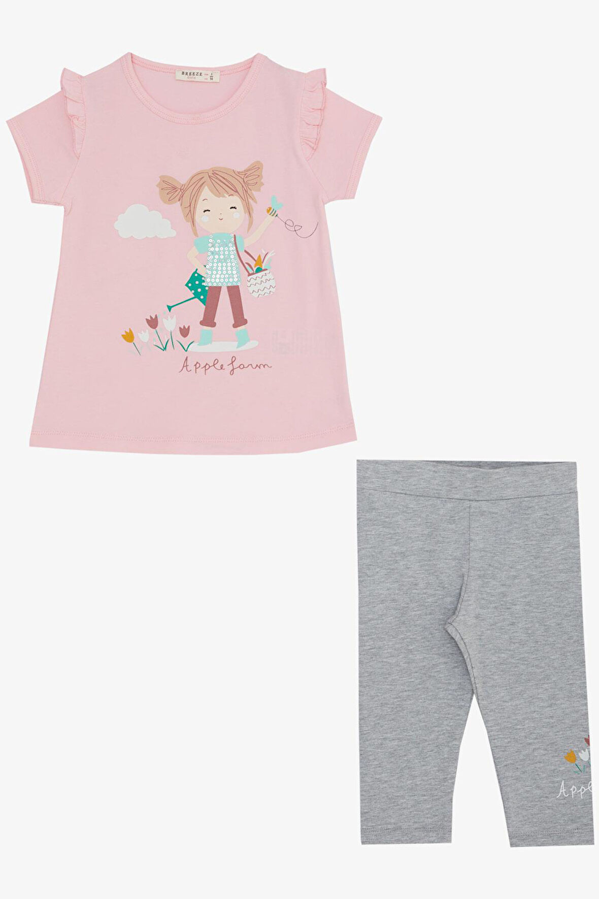 Breeze Kız Çocuk Kapri Taytlı Takım Çifti Kız Baskılı 1-4 Yaş, Pembe