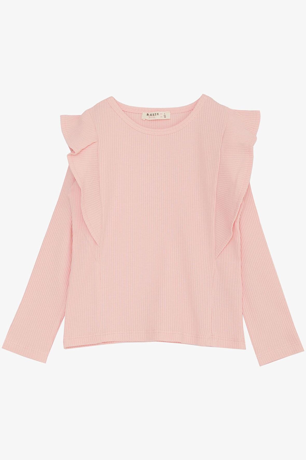 BREEZE Kız Çocuk Uzun Kollu Tişört Omuz Fırfırlı 3-7 Yaş, Pembe