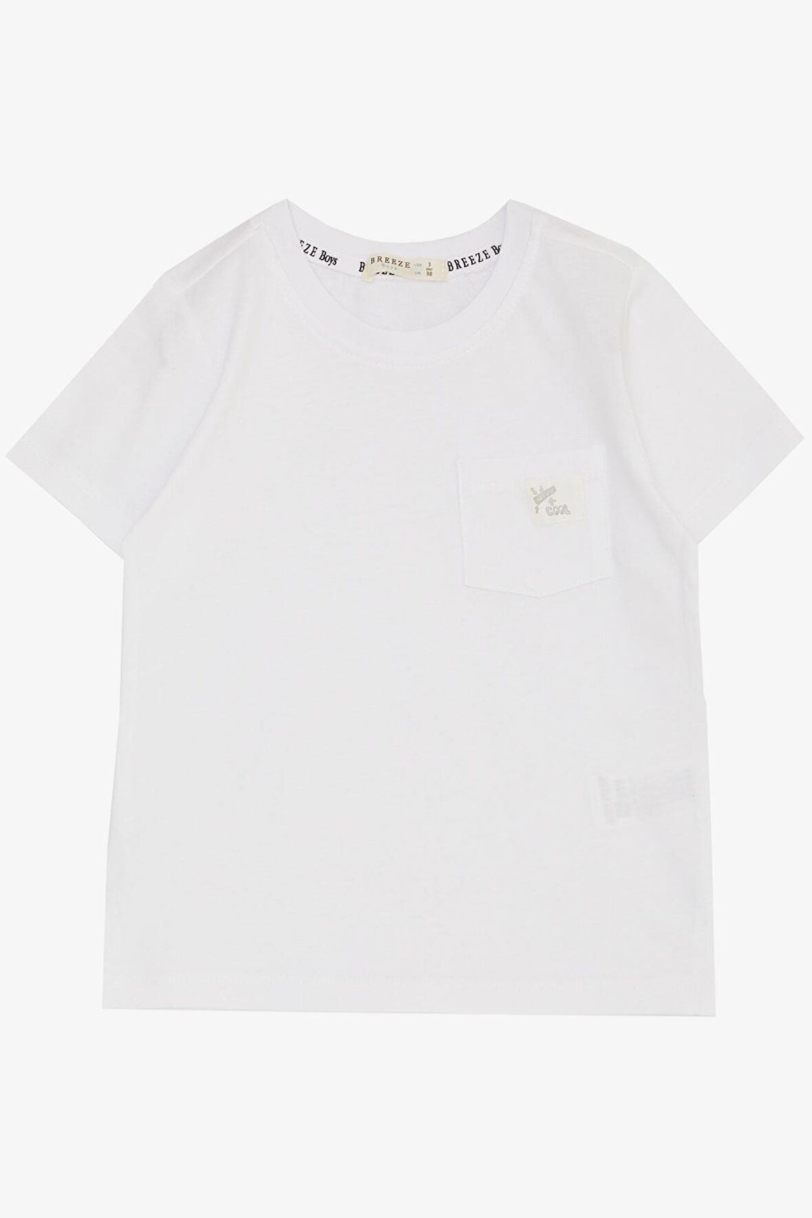 BREEZE Erkek Çocuk Tişört Cool Yazı Armalı Cepli 1.5-5 Yaş, Beyaz