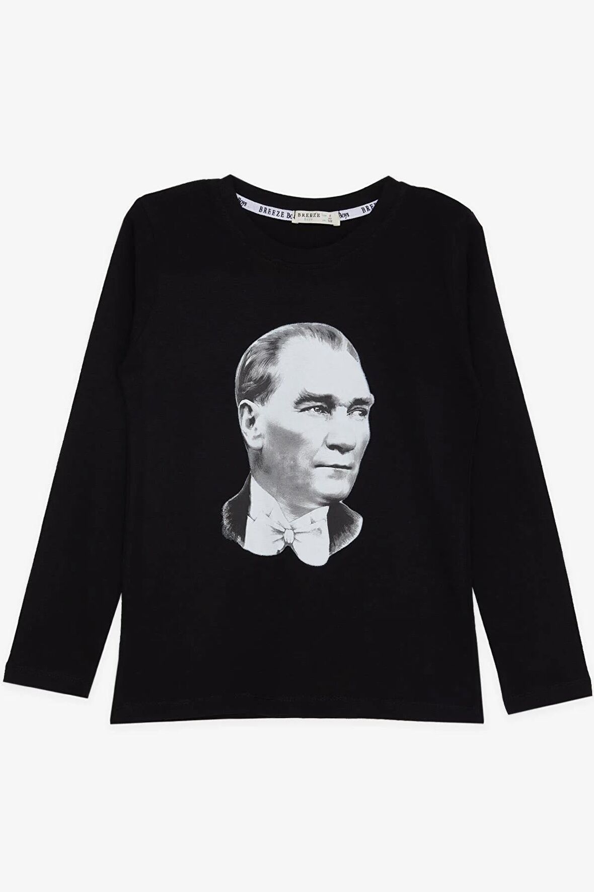 Breeze Erkek Çocuk Uzun Kollu Tişört Atatürk Baskılı 5-14 Yaş, Siyah
