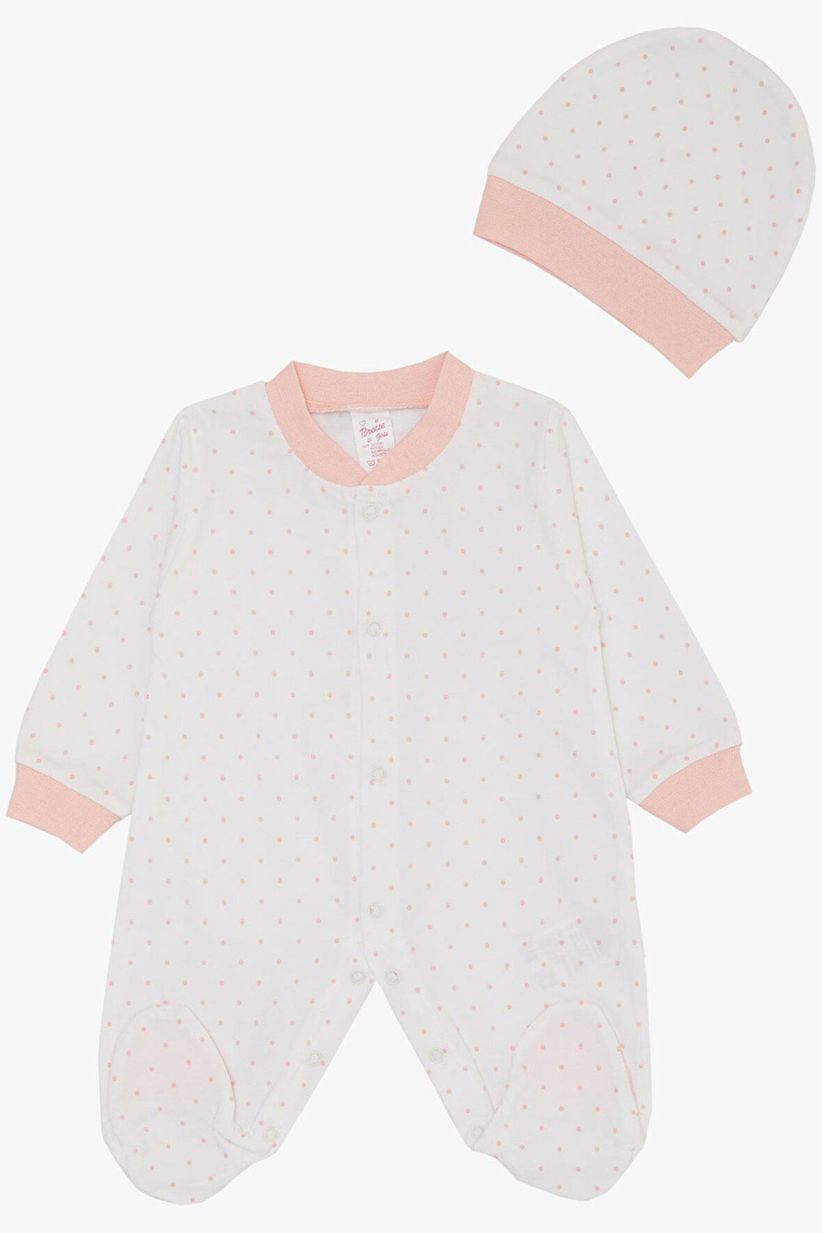 Breeze Kız Bebek Patikli Tulum Minik Puantiye Desenli 0-6 Ay, Beyaz