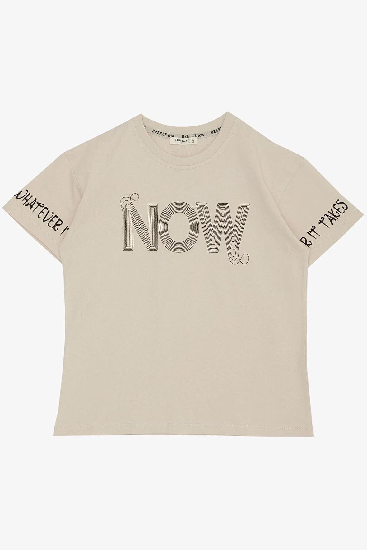 BREEZE Erkek Çocuk Tişört Now Yazı Baskılı 8-14 Yaş, Bej