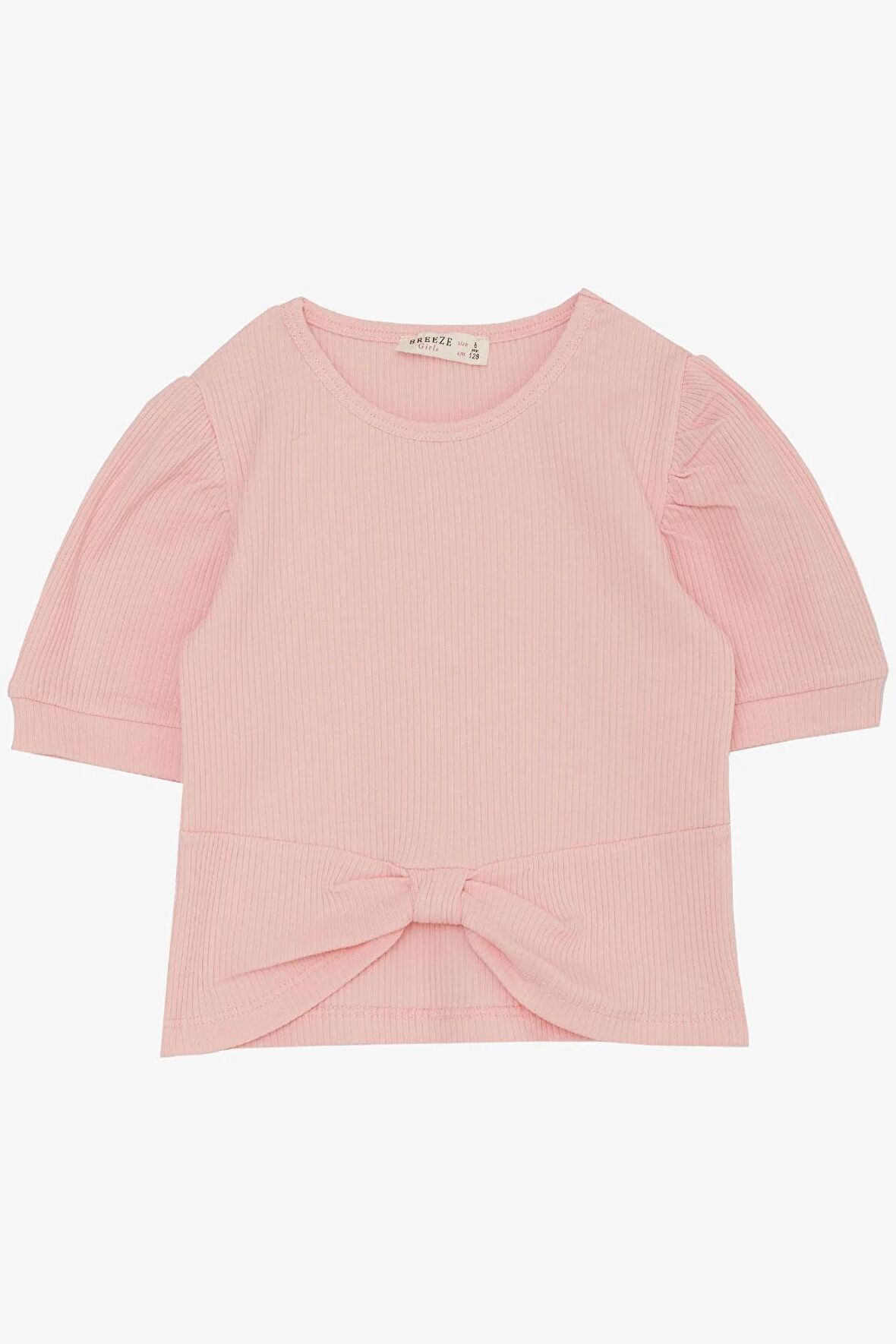 Breeze Kız Çocuk Crop Tişört Göbek Dekolte Detaylı 8-14 Yaş, Pembe