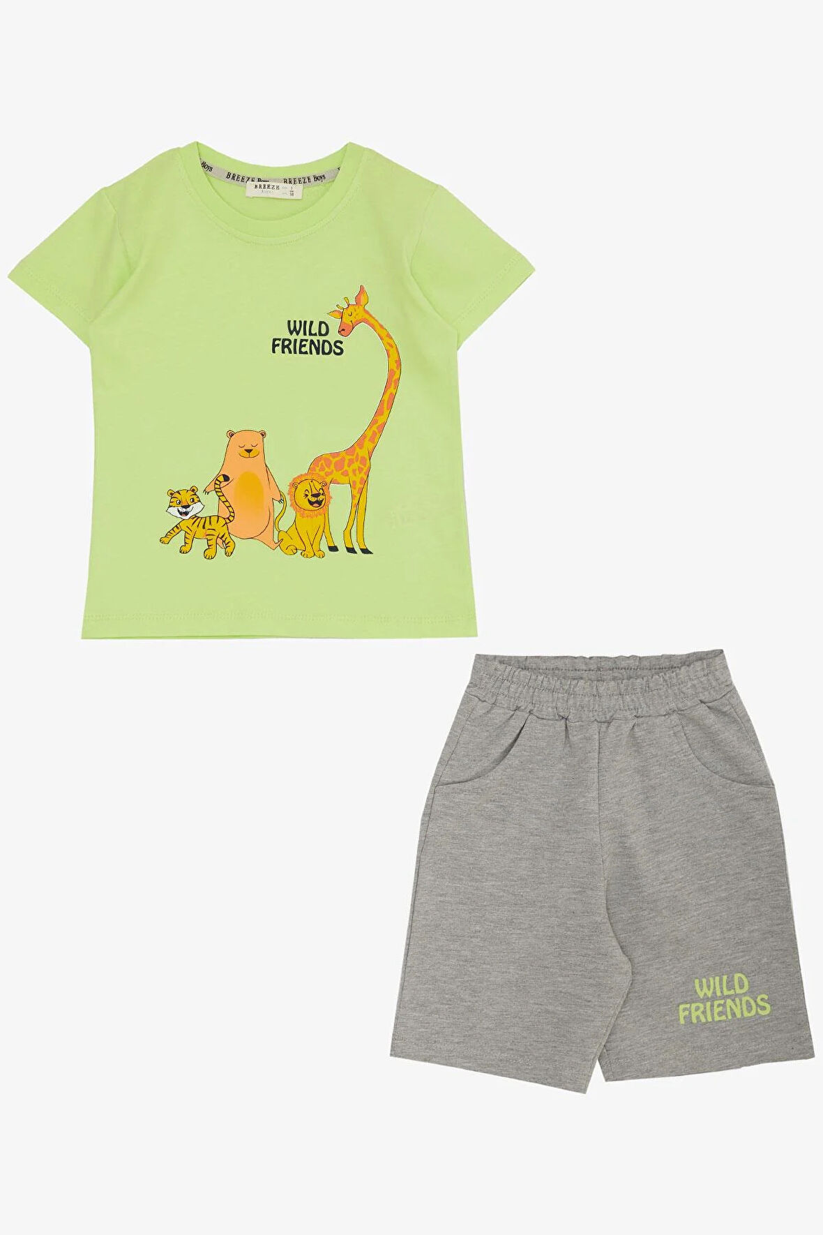Breeze Erkek Bebek Şortlu Takım Güçlü Arkadaşlar Temalı 9 Ay-3 Yaş, Fıstık Yeşili