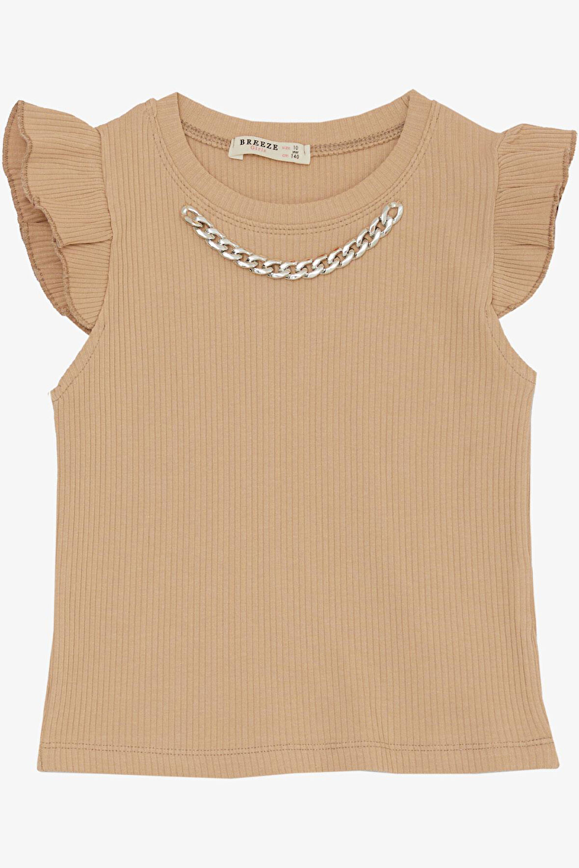Breeze Kız Çocuk Tişört Kemer Boy Yakası Zincir Aksesuarlı 9-14 Yaş, Kahverengi