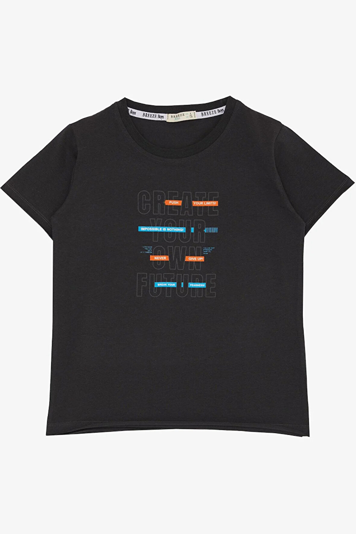 Breeze Erkek Çocuk Tişört Yazı Baskı Detaylı Etek Ucu Kolu Pis Kesim 8-14 Yaş, Antrasit