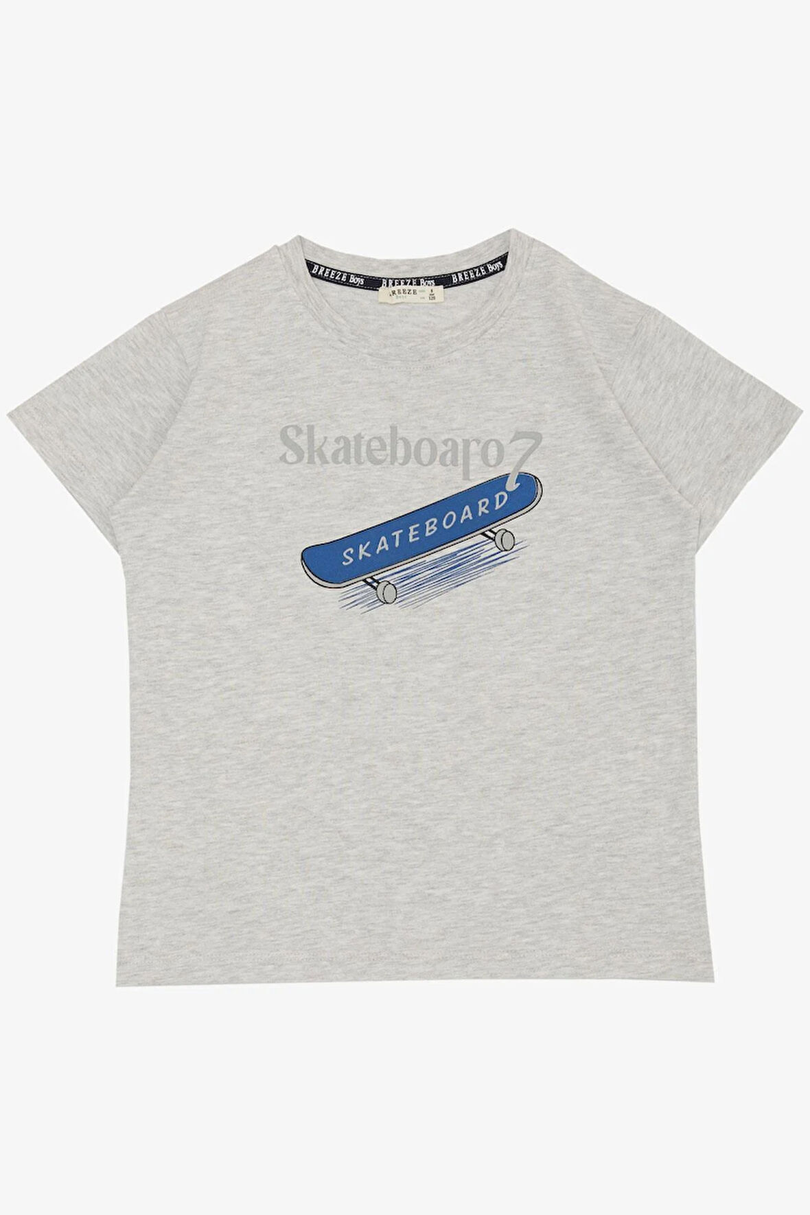 Breeze Erkek Çocuk Tişört Skateboard Baskılı 8-12 Yaş, Açık Gri Melanj