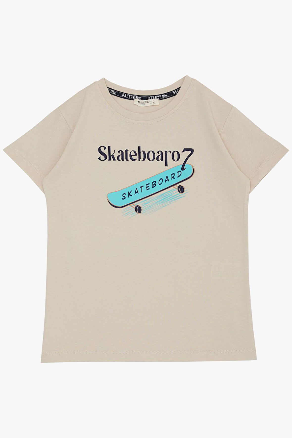 Breeze Erkek Çocuk Tişört Skateboard Baskılı 8-12 Yaş, Bej