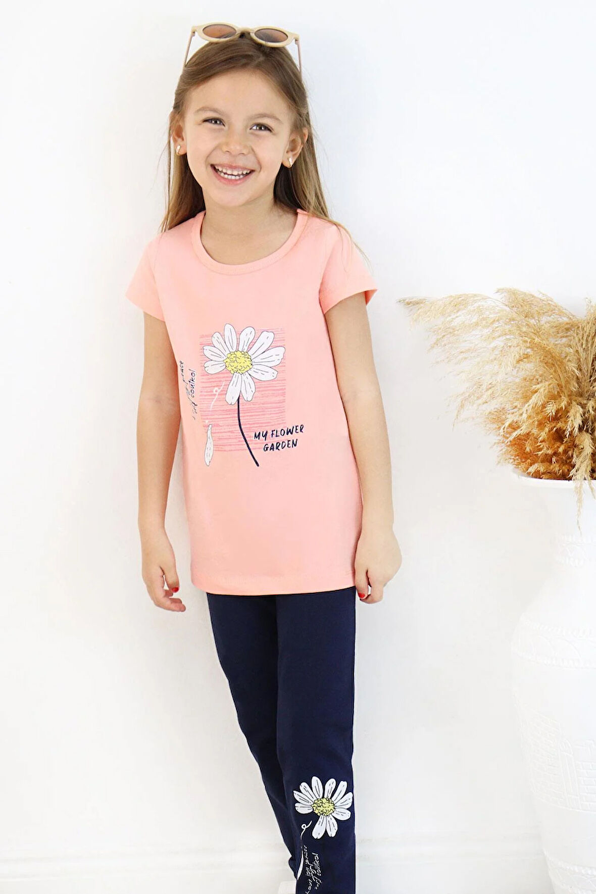 Breeze Kız Çocuk Taytlı Takım Papatya Baskılı 4-9 Yaş, Somon