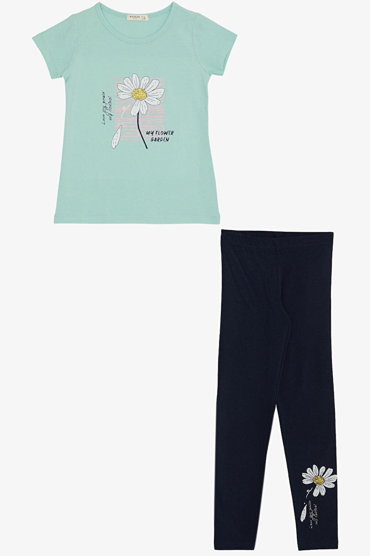 Breeze Kız Çocuk Taytlı Takım Papatya Baskılı 4-9 Yaş, Su Yeşili