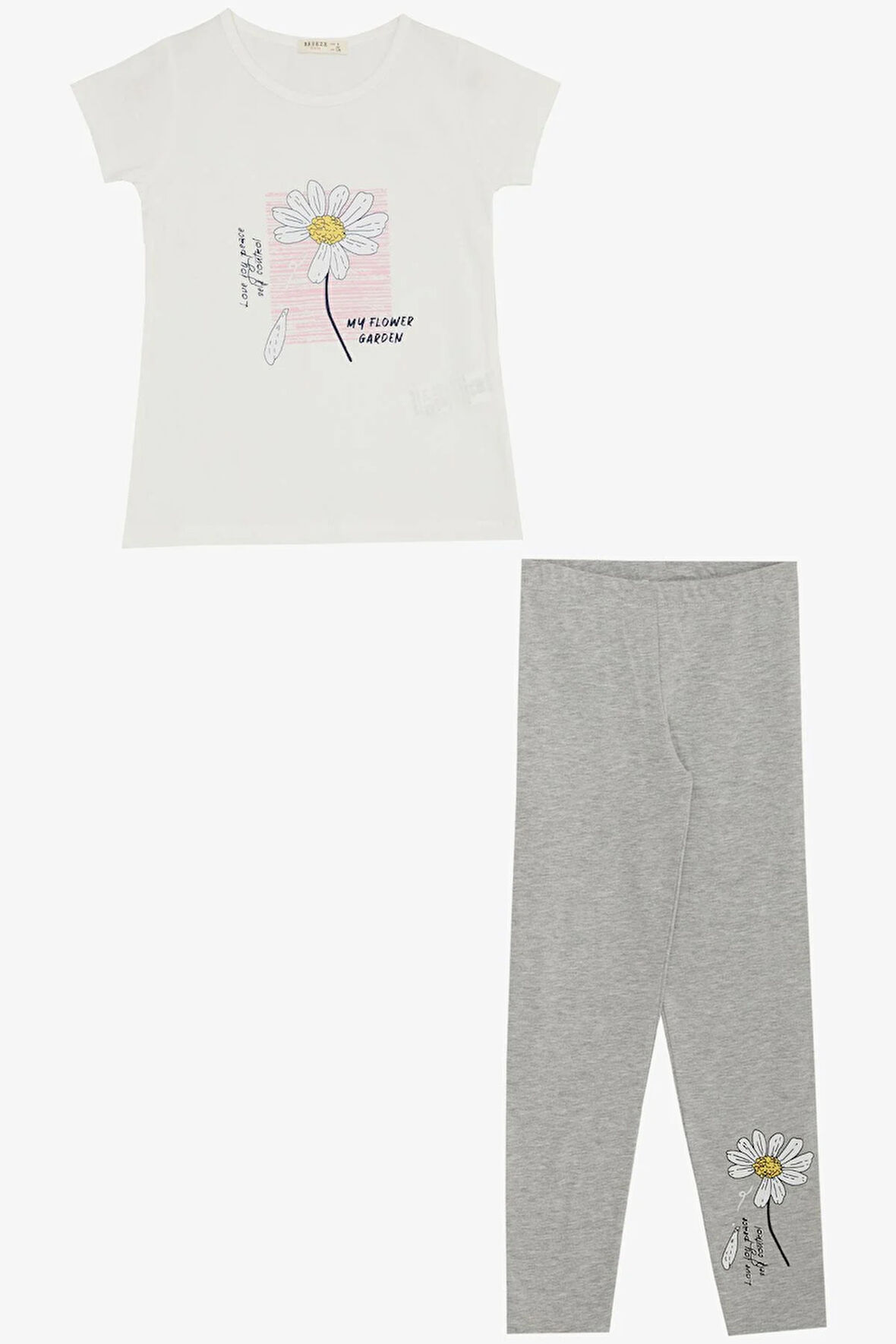 Breeze Kız Çocuk Taytlı Takım Papatya Baskılı 4-9 Yaş, Ekru