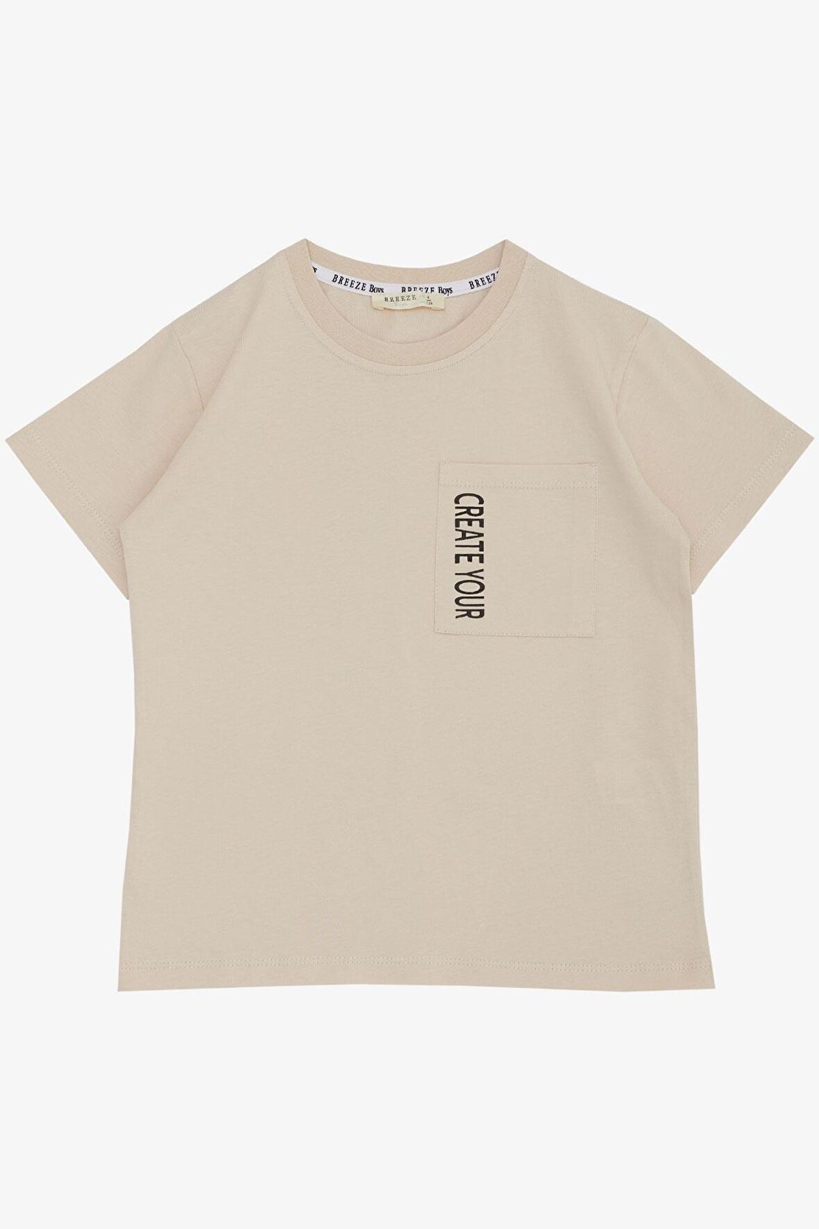 Breeze Erkek Çocuk Tişört Cepli Yazı Baskılı 6-12 Yaş, Bej