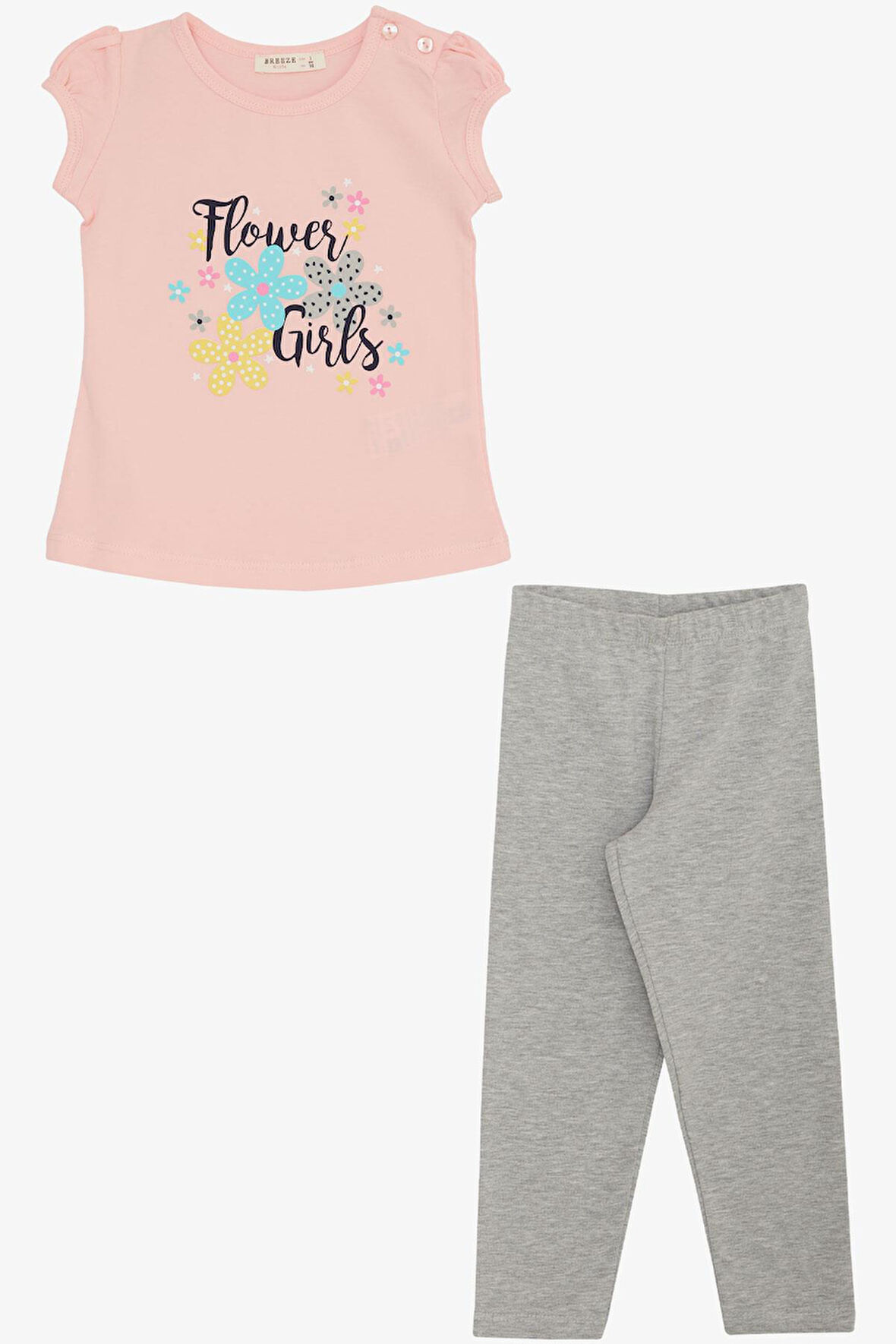 Breeze Kız Çocuk Taytlı Takım Çiçek Kızlar Yazı Baskılı 1.5-5 Yaş, Pembe