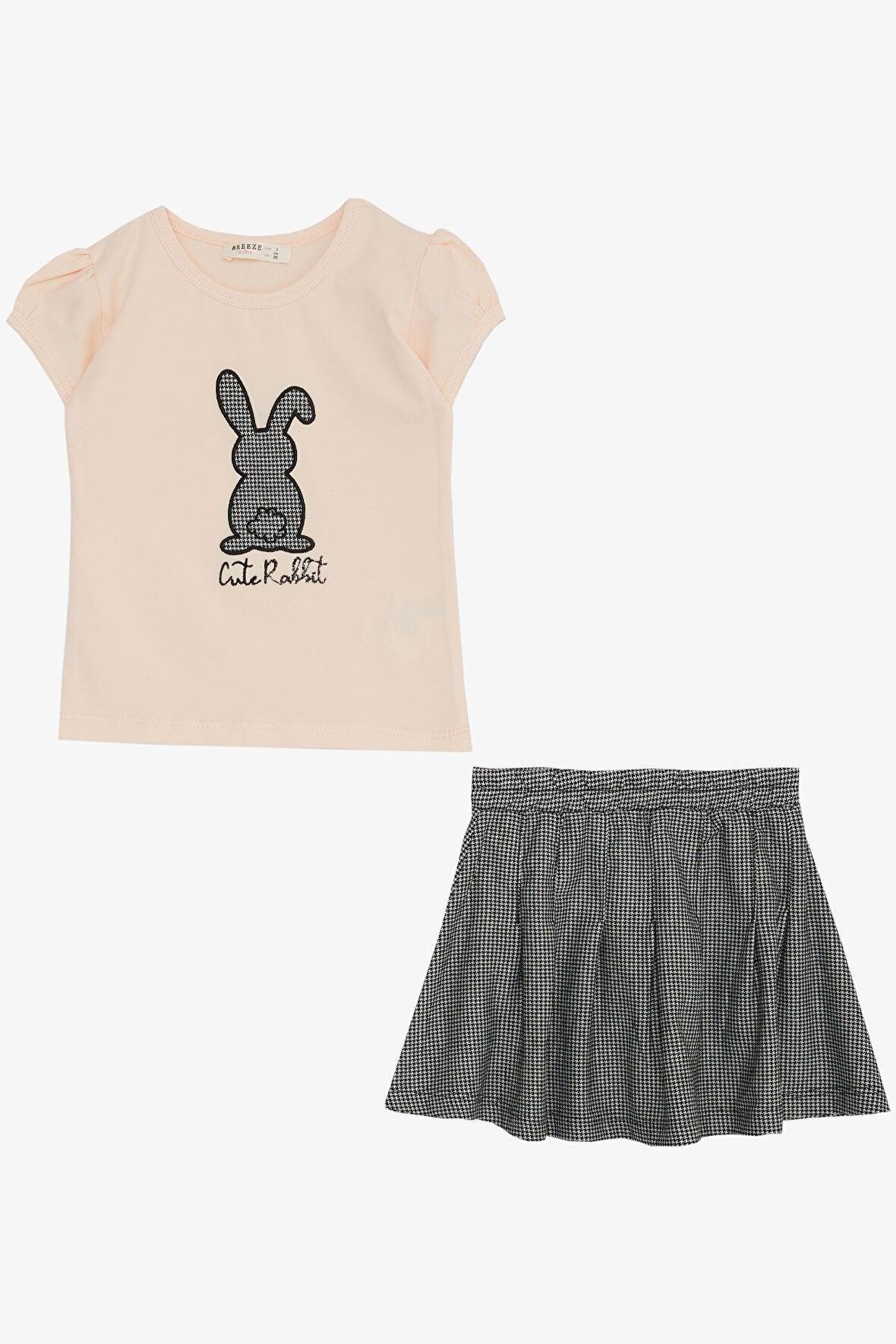 Breeze Kız Çocuk Etekli Takım Şirin Tavşancık Baskılı 3-8 Yaş, Pudra