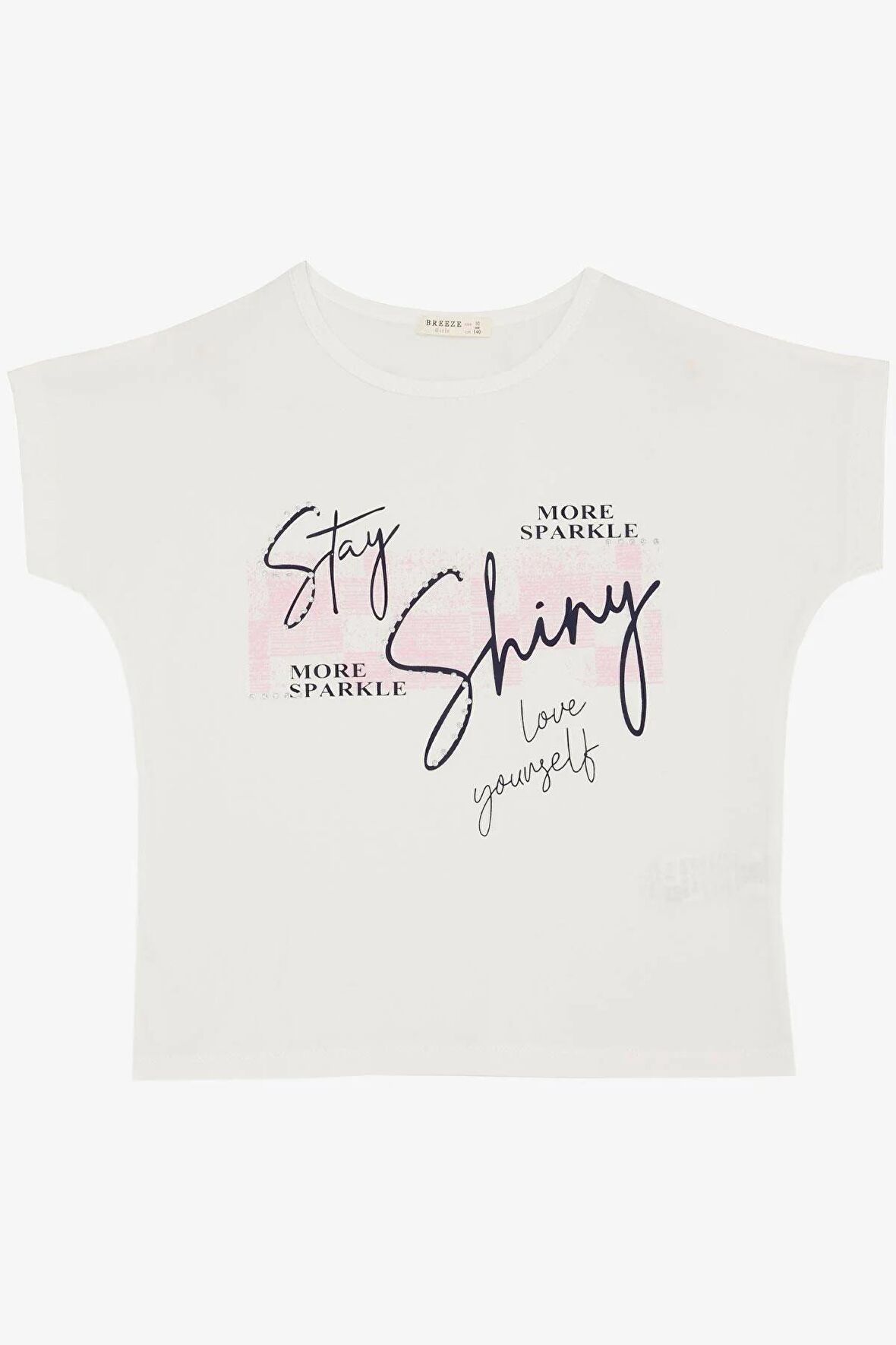 Breeze Kız Çocuk Tişört Işıltı Temalı Yazı Baskılı  10-16 Yaş, Ekru