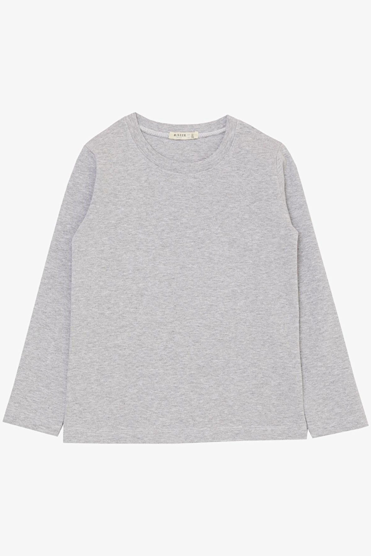 Breeze Erkek Çocuk Uzun Kollu Tişört Basic 9-14 Yaş, Açık Gri Melanj