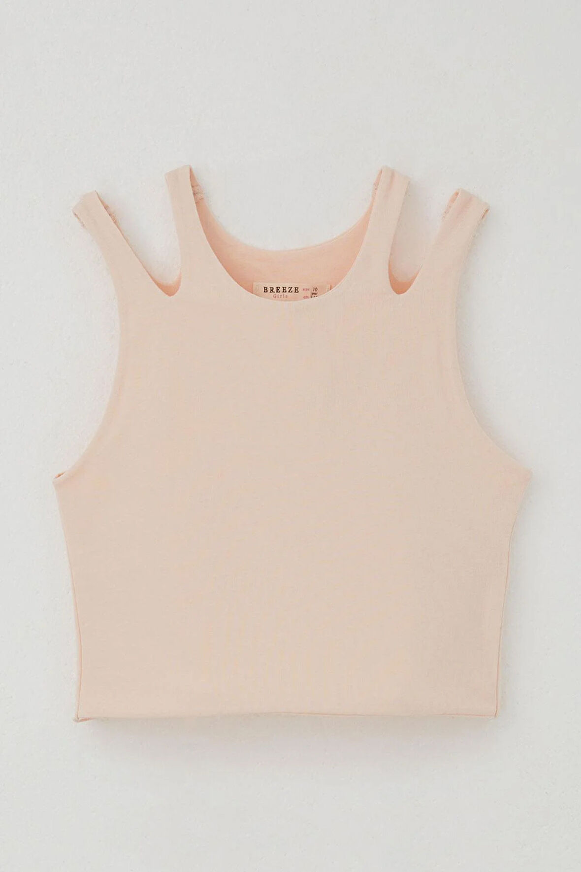 Breeze Kız Çocuk Crop Tişört Çift Askı Omuz Detaylı 9-16 Yaş, Somon