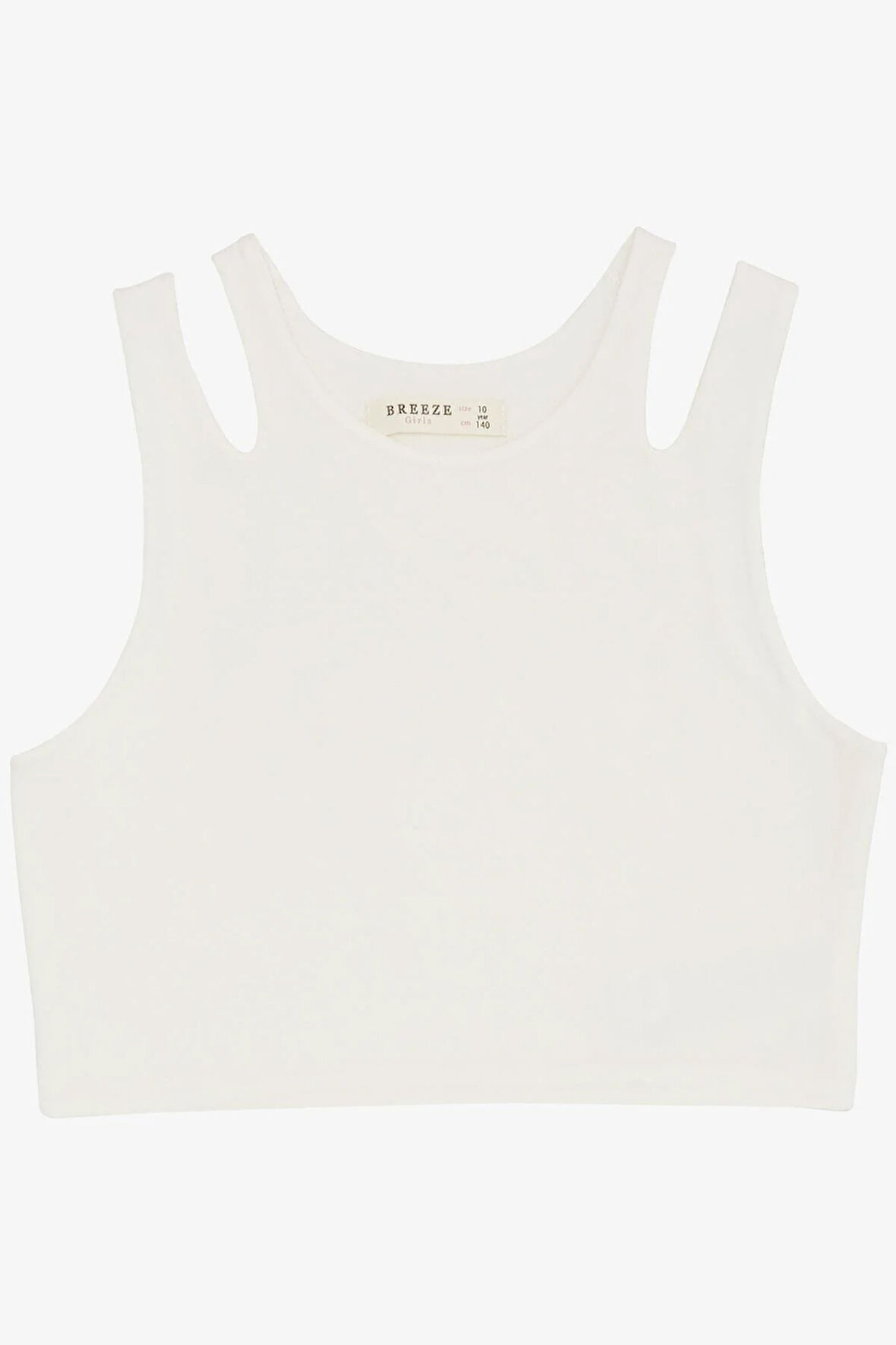 Breeze Kız Çocuk Crop Tişört Çift Askı Omuz Detaylı 9-16 Yaş, Ekru