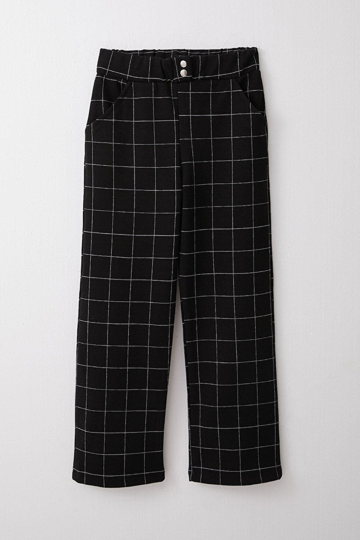 Breeze Kız Çocuk Kare Desenli Pantalon 8-14 Yaş, Siyah