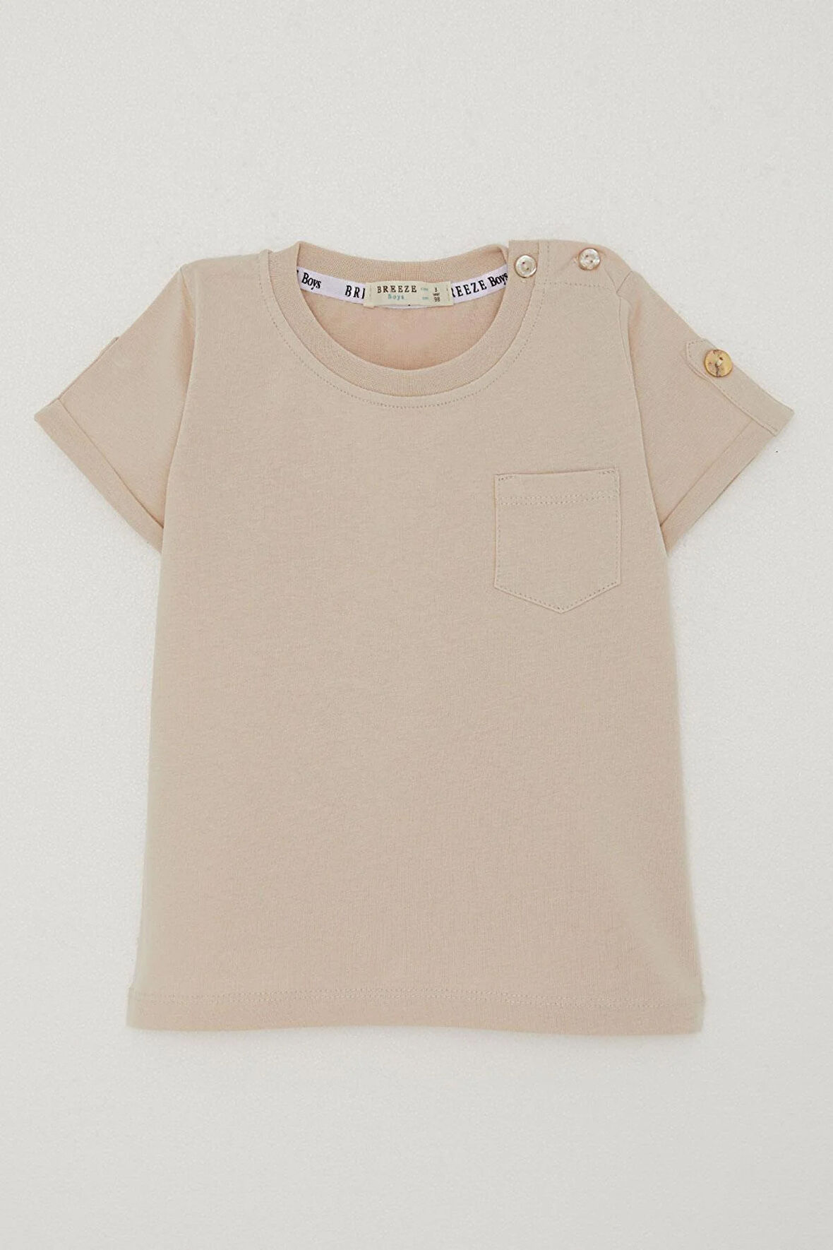 Breeze Erkek Bebek Tişört Cepli Kolları Düğme Akasesuarlı 9 Ay-3 Yaş, Bej