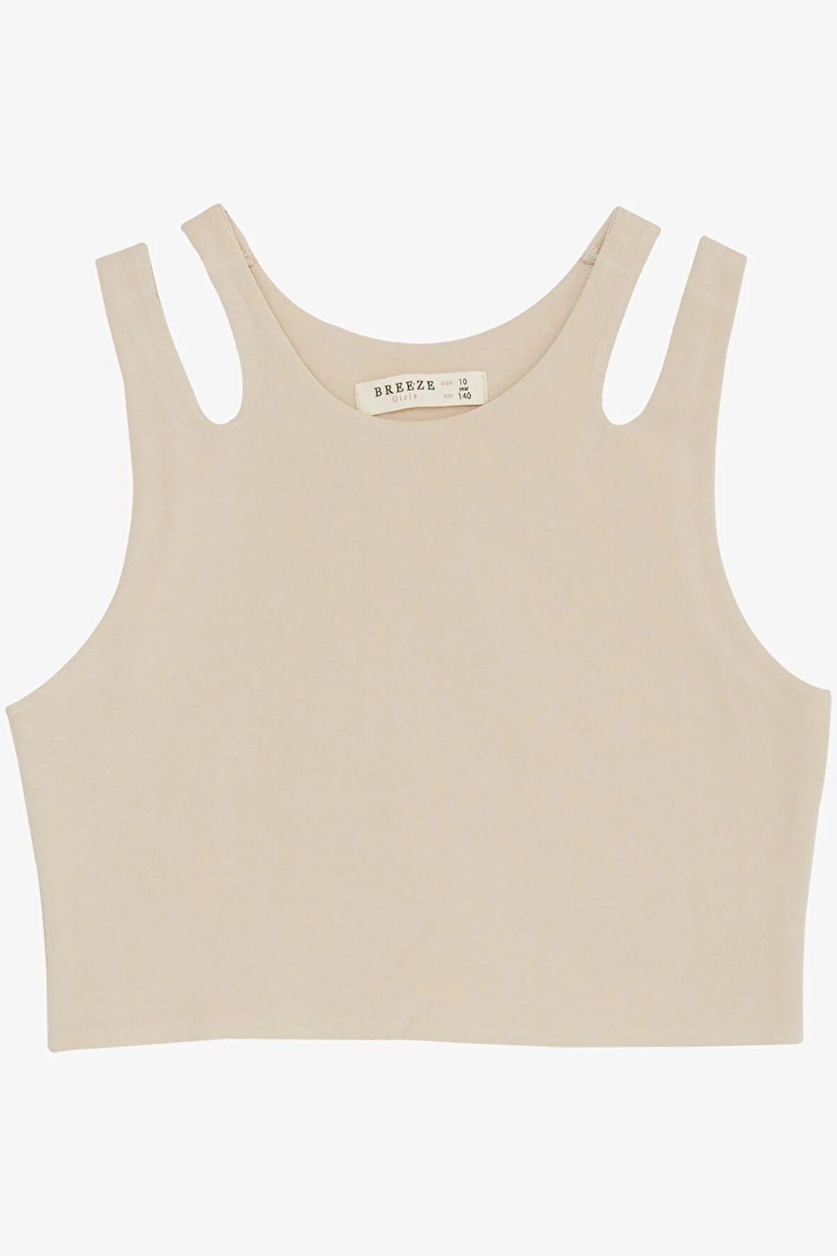 Breeze Kız Çocuk Crop Tişört Çift Askı Omuz Detaylı 9-16 Yaş, Bej