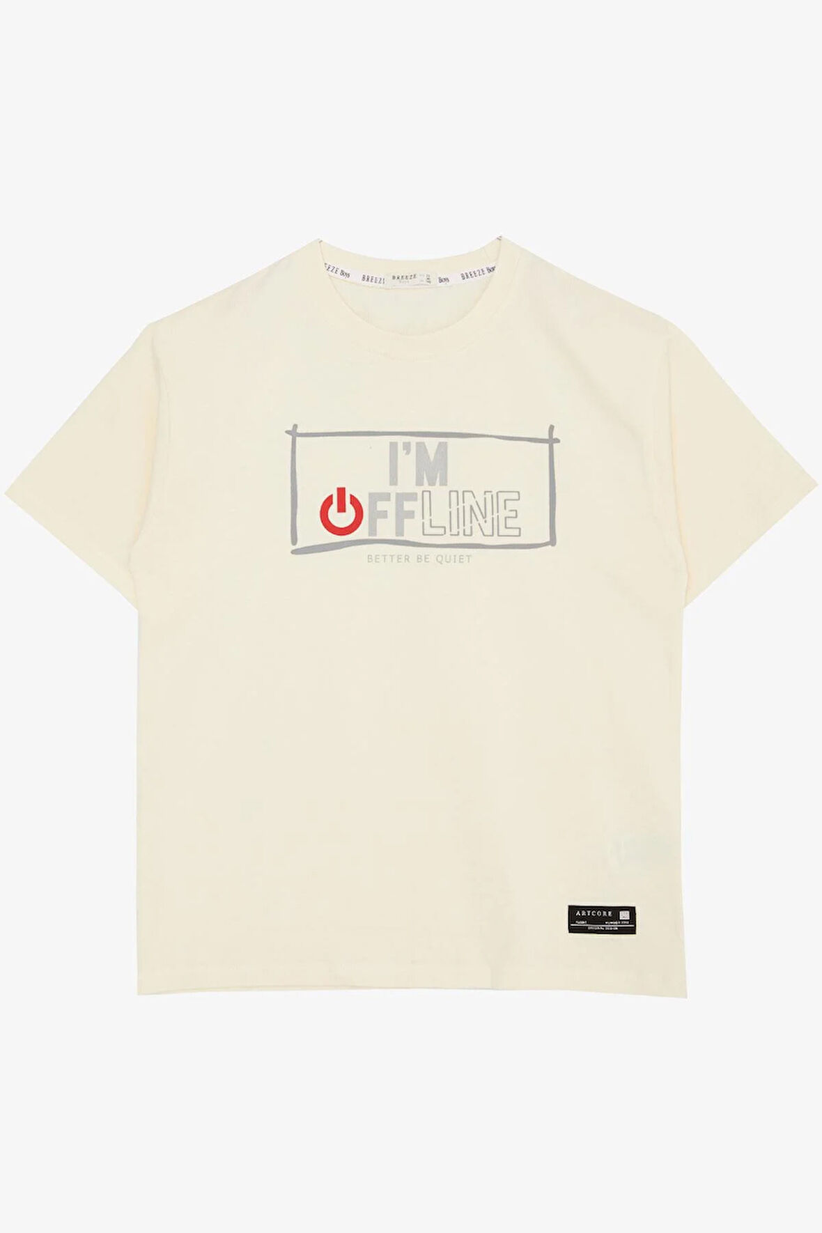 Breeze Erkek Çocuk Tişört Offline / Çevrimdışı Yazı Baskılı 9-14 Yaş, Krem