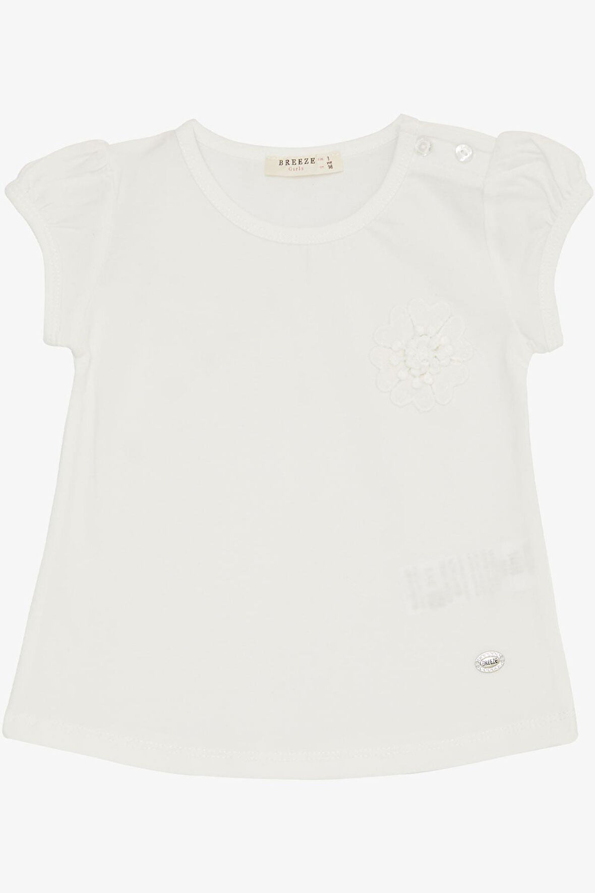 Breeze Kız Bebek Tişört Çiçek Nakışlı 9 Ay-3 Yaş, Beyaz