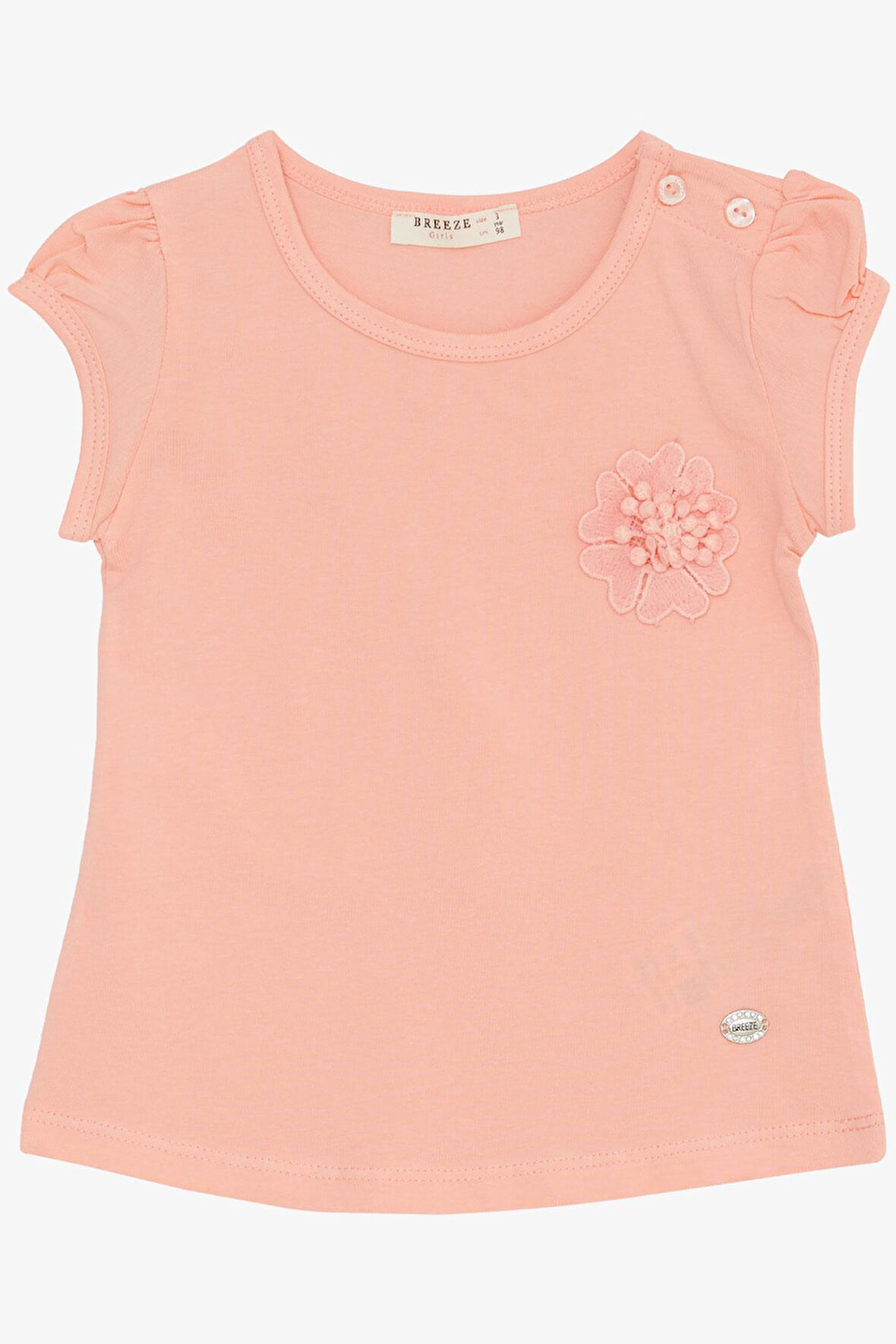 Breeze Kız Bebek Tişört Çiçek Nakışlı 9 Ay-3 Yaş, Somon